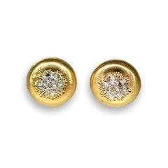Buccellati Style Classic 18 Karat Gold and Diamond Button Earrings