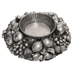 Buccellati Style Fruits Wreath Centerpiece Solid Silver Stamped Lisi circa 1978