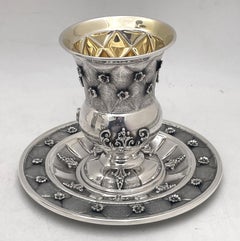 Buccellati Style Italian Sterling Silver Kiddush Cup & Saucer Shabbat / Pesach