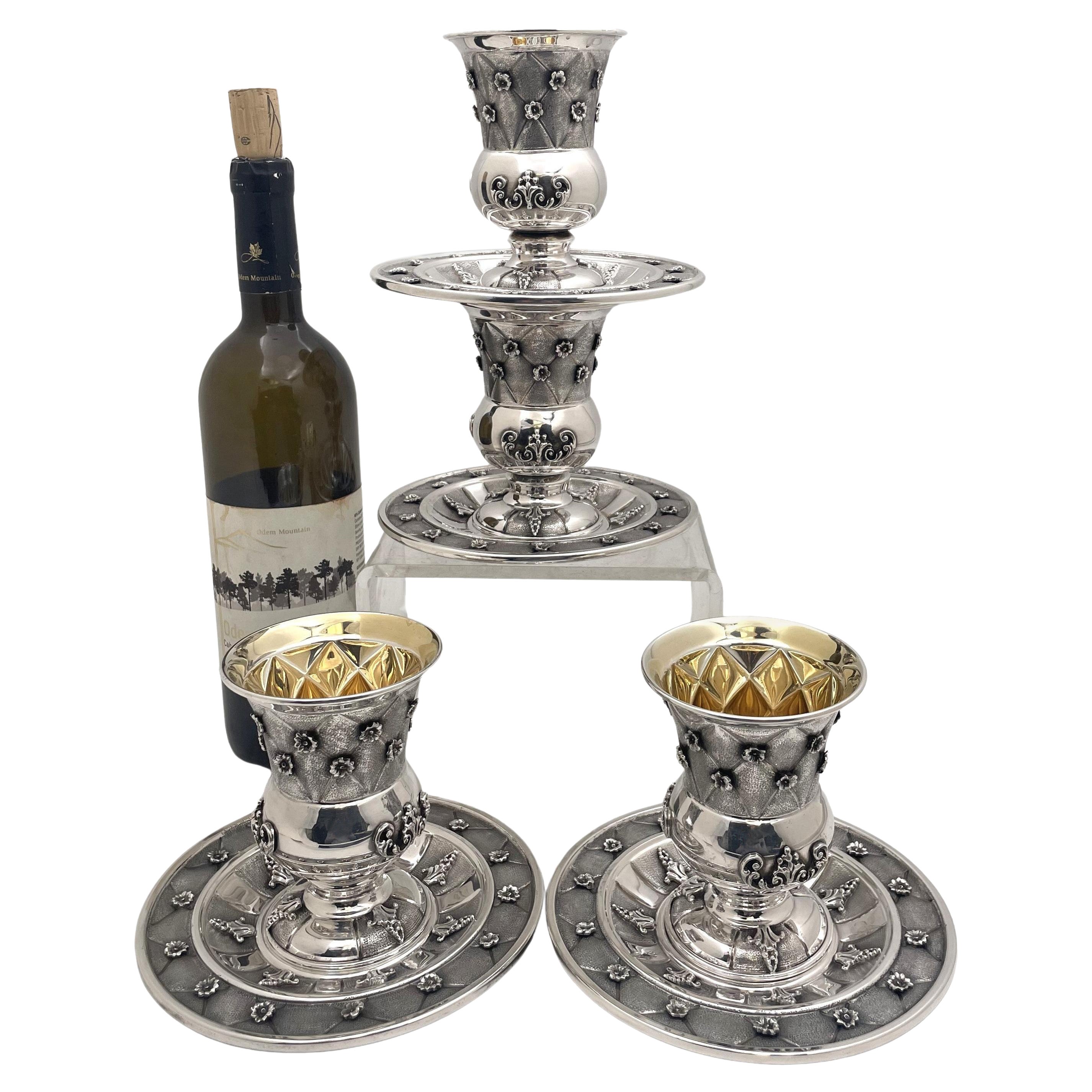 Tazza Kiddush e piattino in argento sterling italiano in stile Buccellati Shabbat / Pesach in vendita