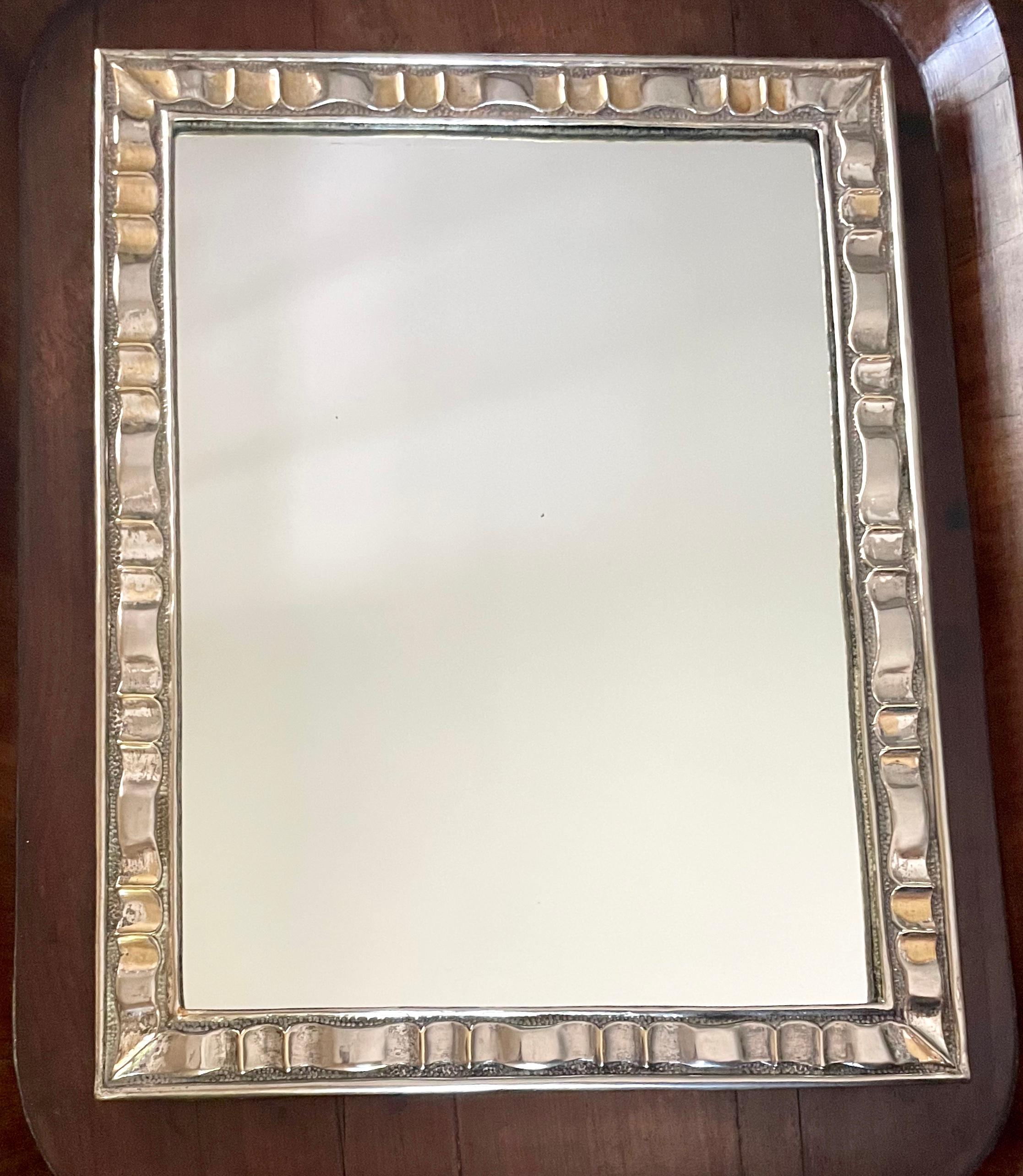 Italian Buccellati Style Large Silver Ribbon Dressing Mirror For Sale