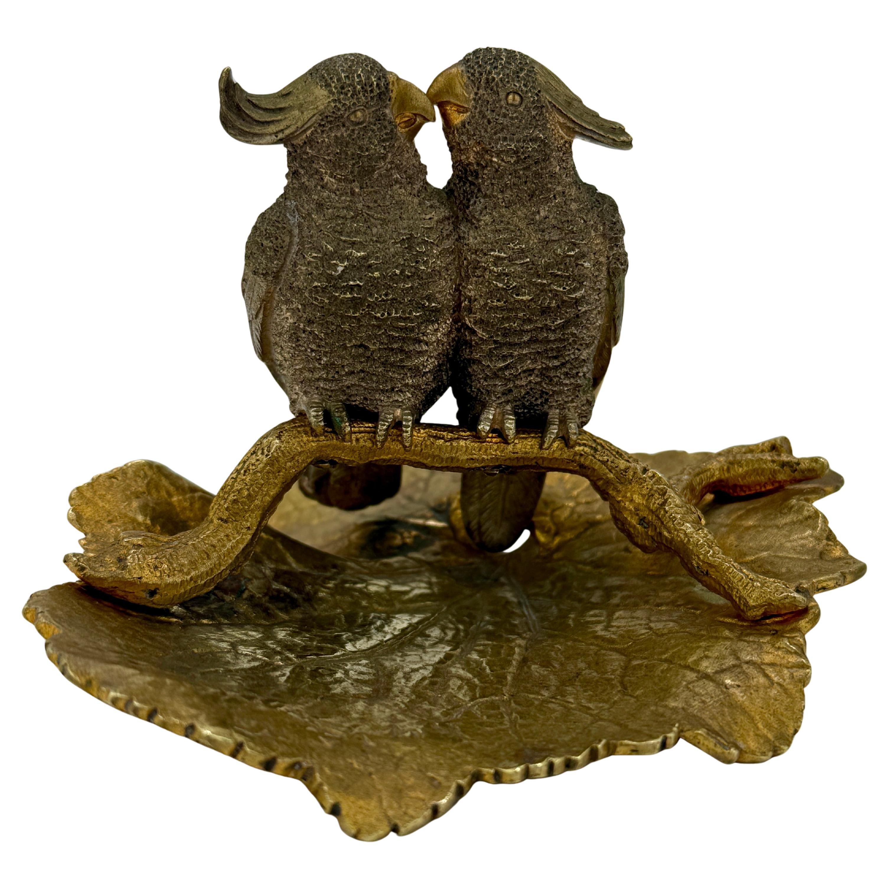Buccellati Style, Silvered & Gilt Bronze "Love Bird" Catch-All Sculpture