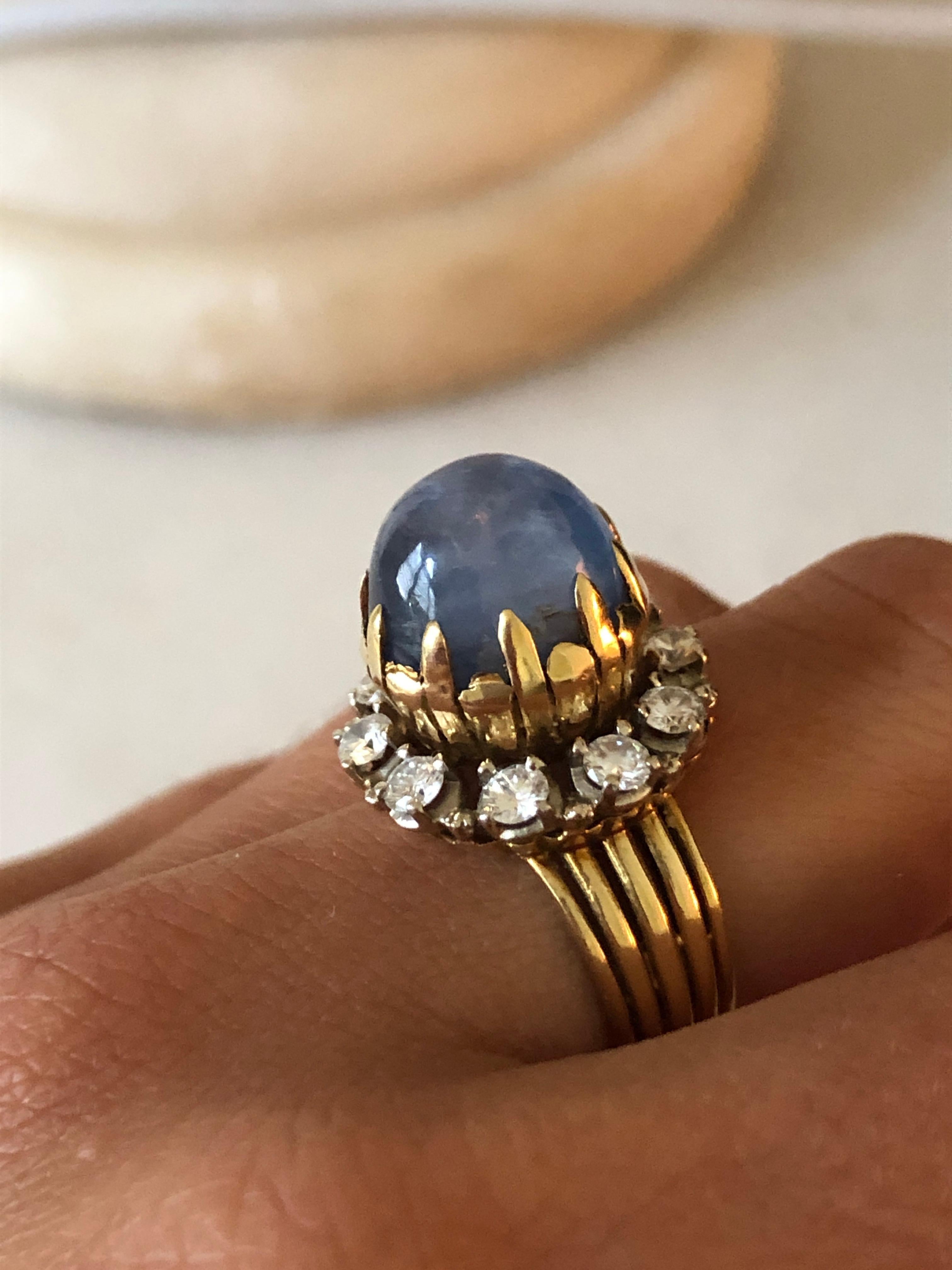 Buccellati-Style Star Sapphire & Diamond Ring, Made in Italy 4