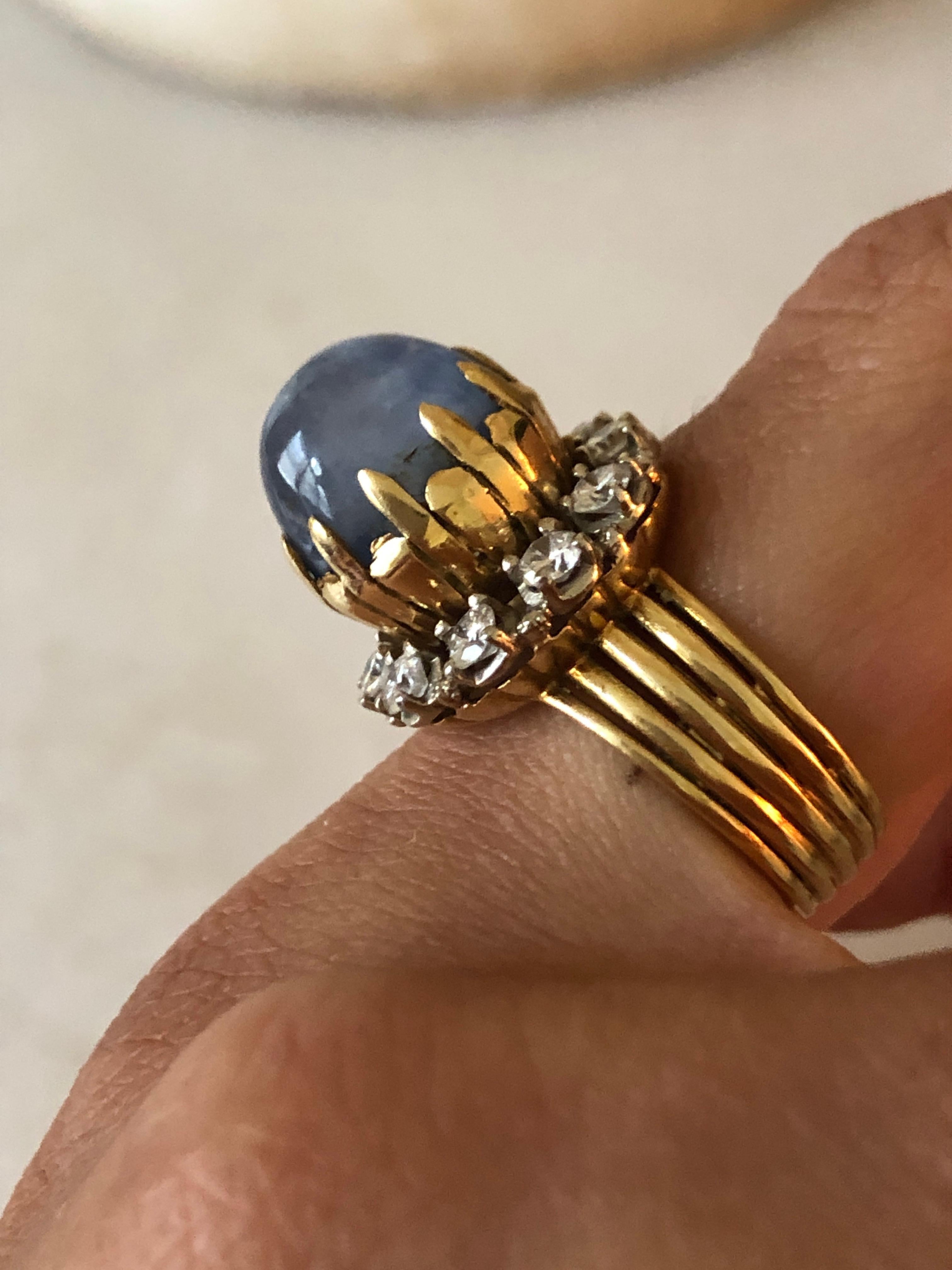 Buccellati-Style Star Sapphire & Diamond Ring, Made in Italy 5