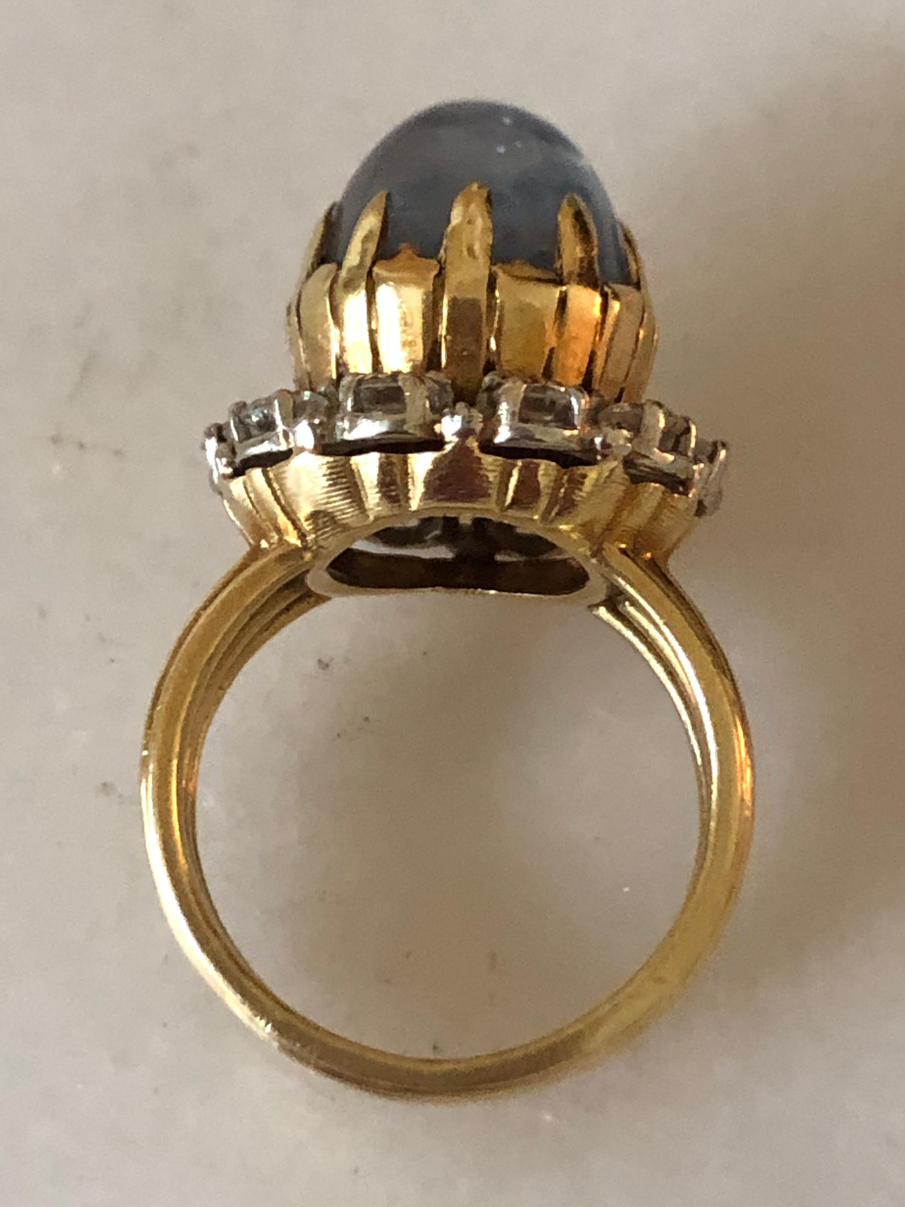 Italian Buccellati-Style Star Sapphire & Diamond Ring, Made in Italy