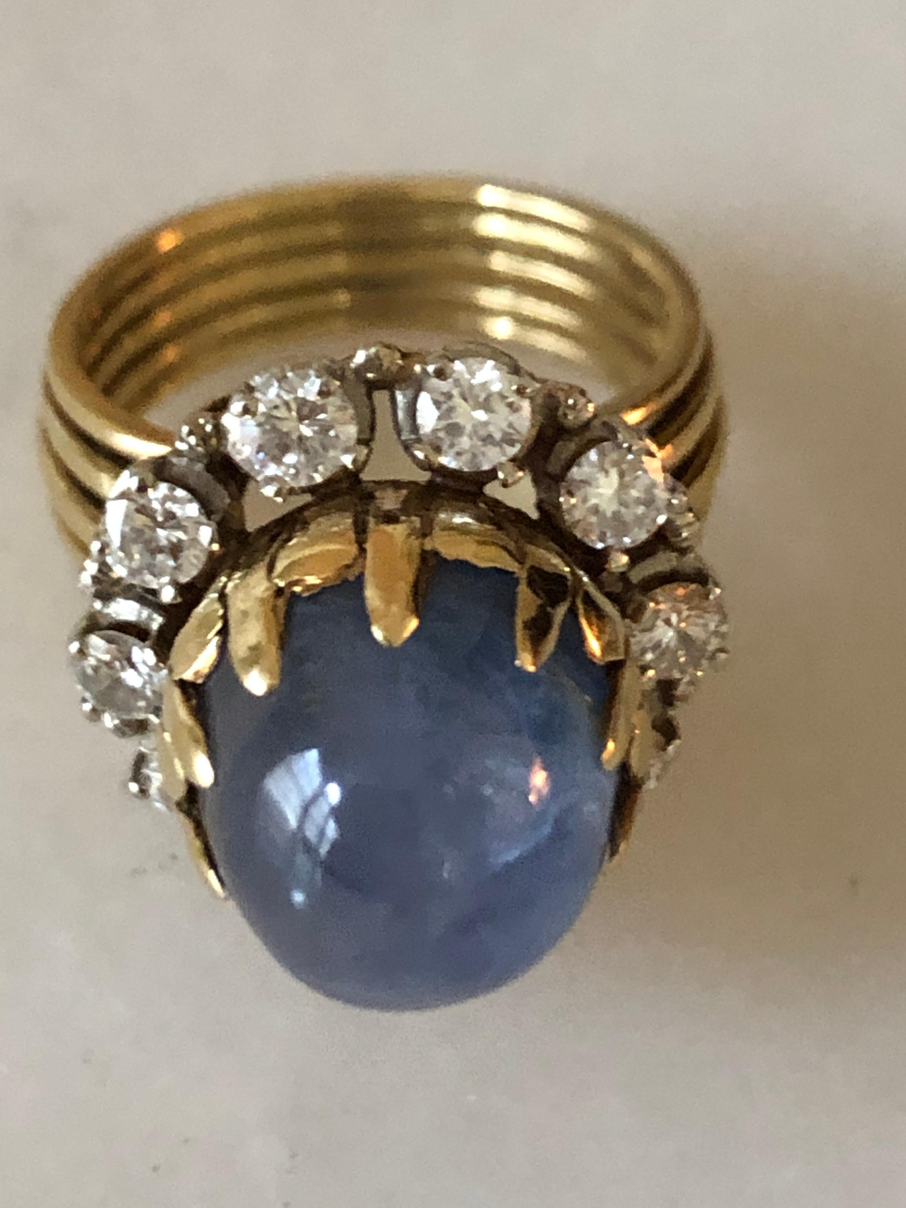 Buccellati-Style Star Sapphire & Diamond Ring, Made in Italy In Good Condition In Southampton, NY