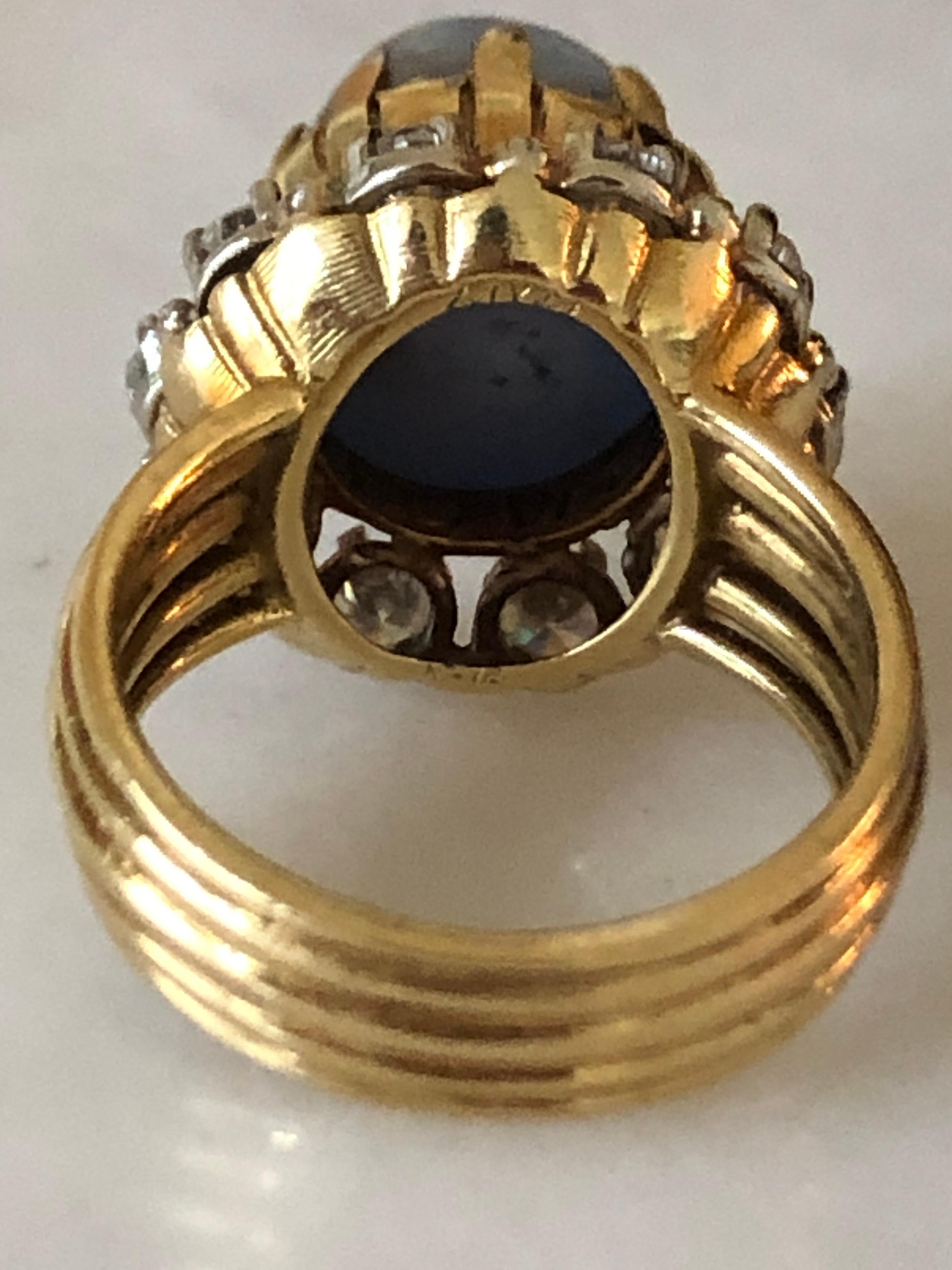 Buccellati-Style Star Sapphire & Diamond Ring, Made in Italy 1