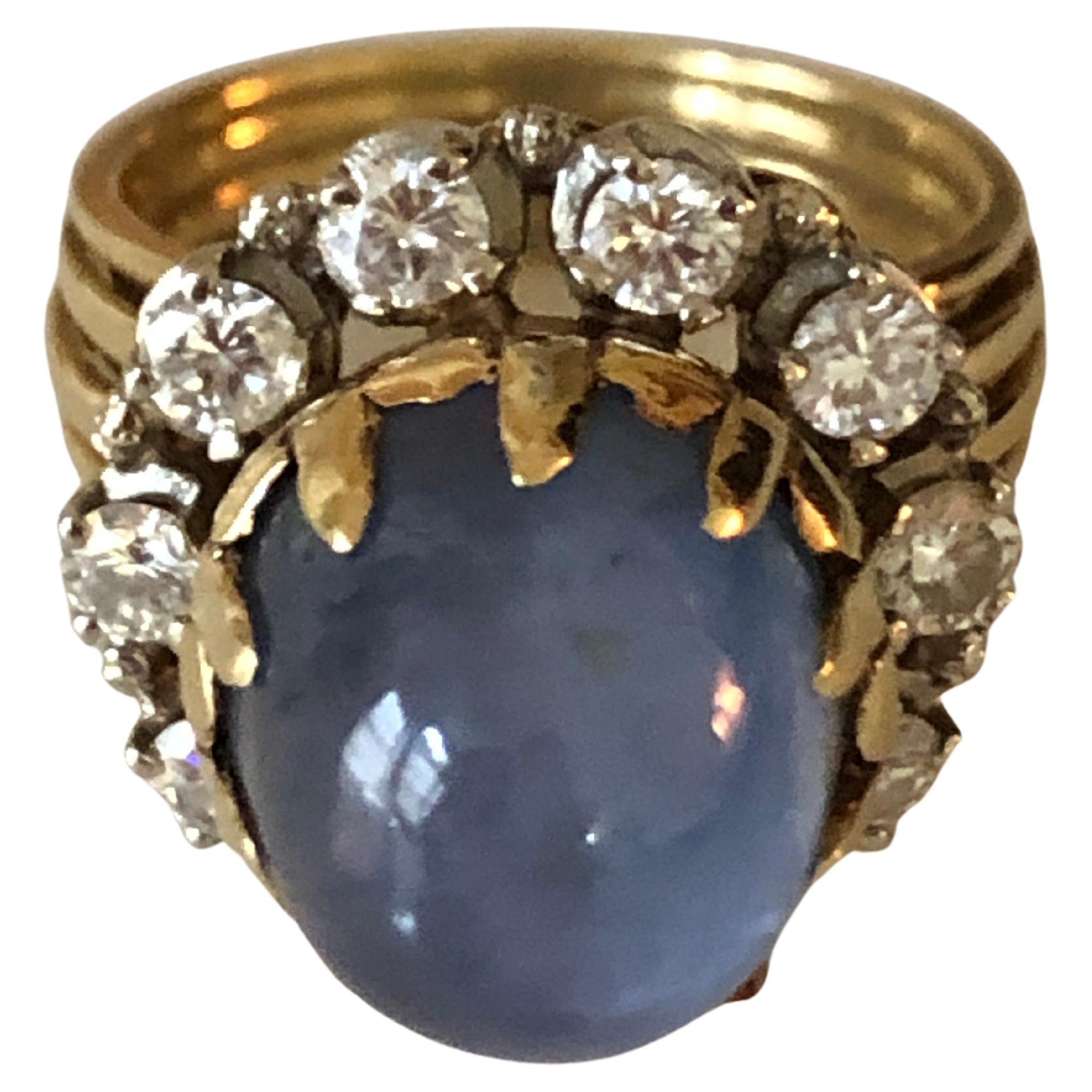 Buccellati-Style Star Sapphire & Diamond Ring, Made in Italy