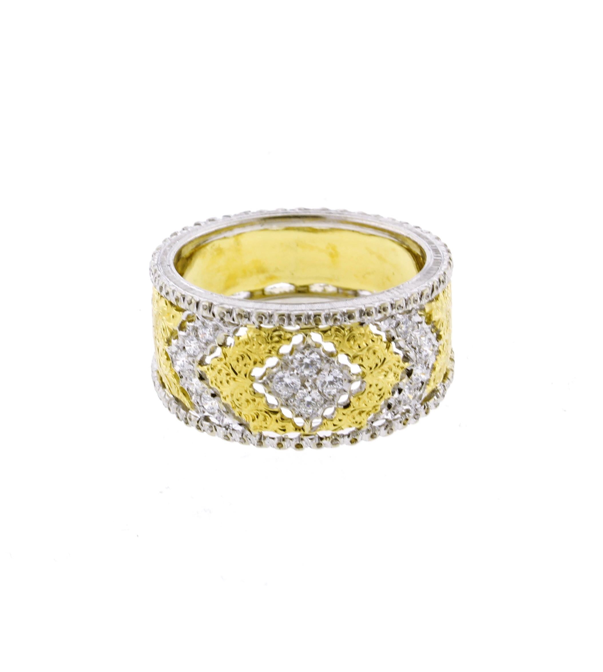 Round Cut Buccellati Tapered Gold Diamond Band Ring For Sale