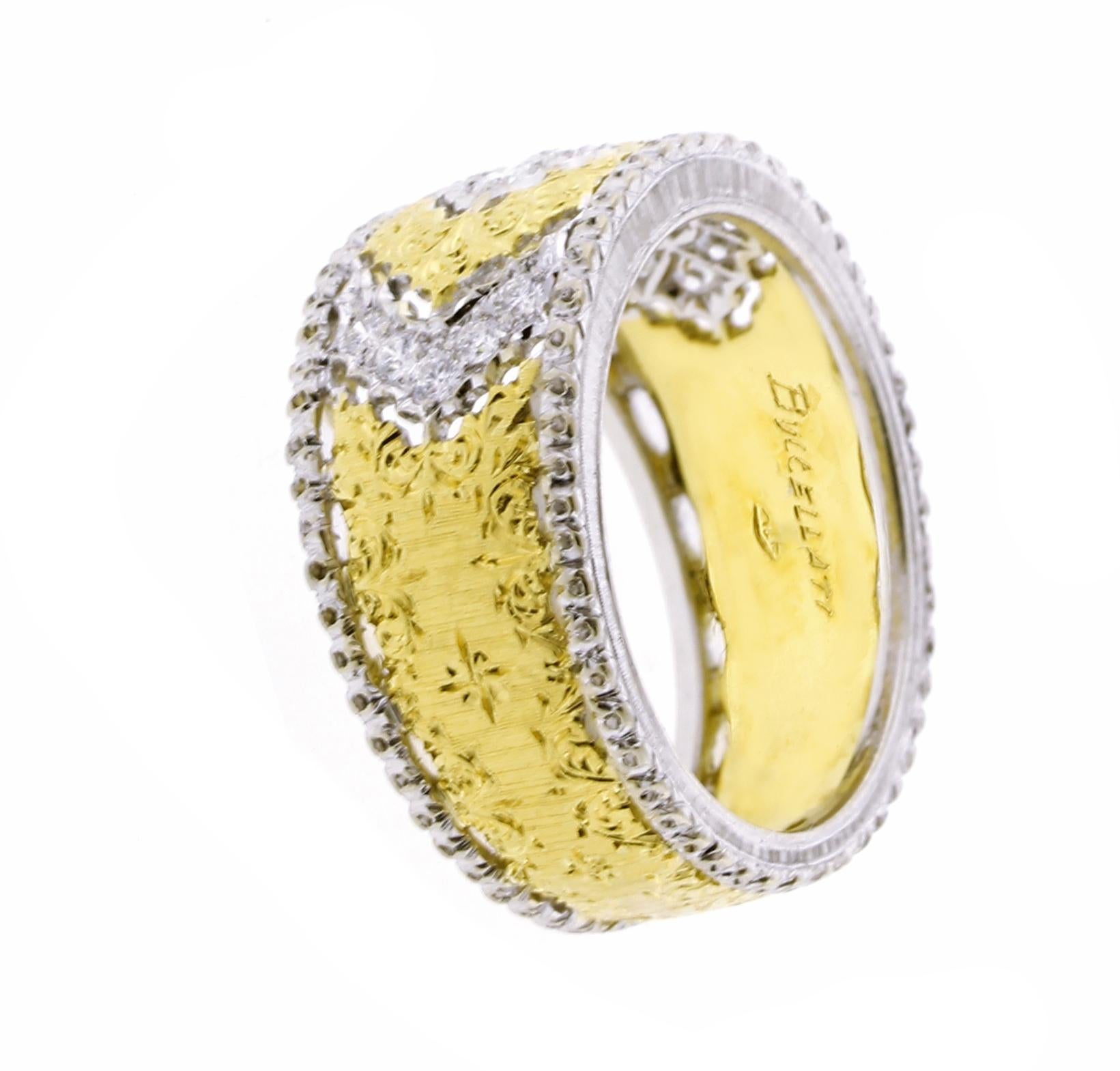 Buccellati Tapered Gold Diamond Band Ring In Excellent Condition For Sale In Bethesda, MD