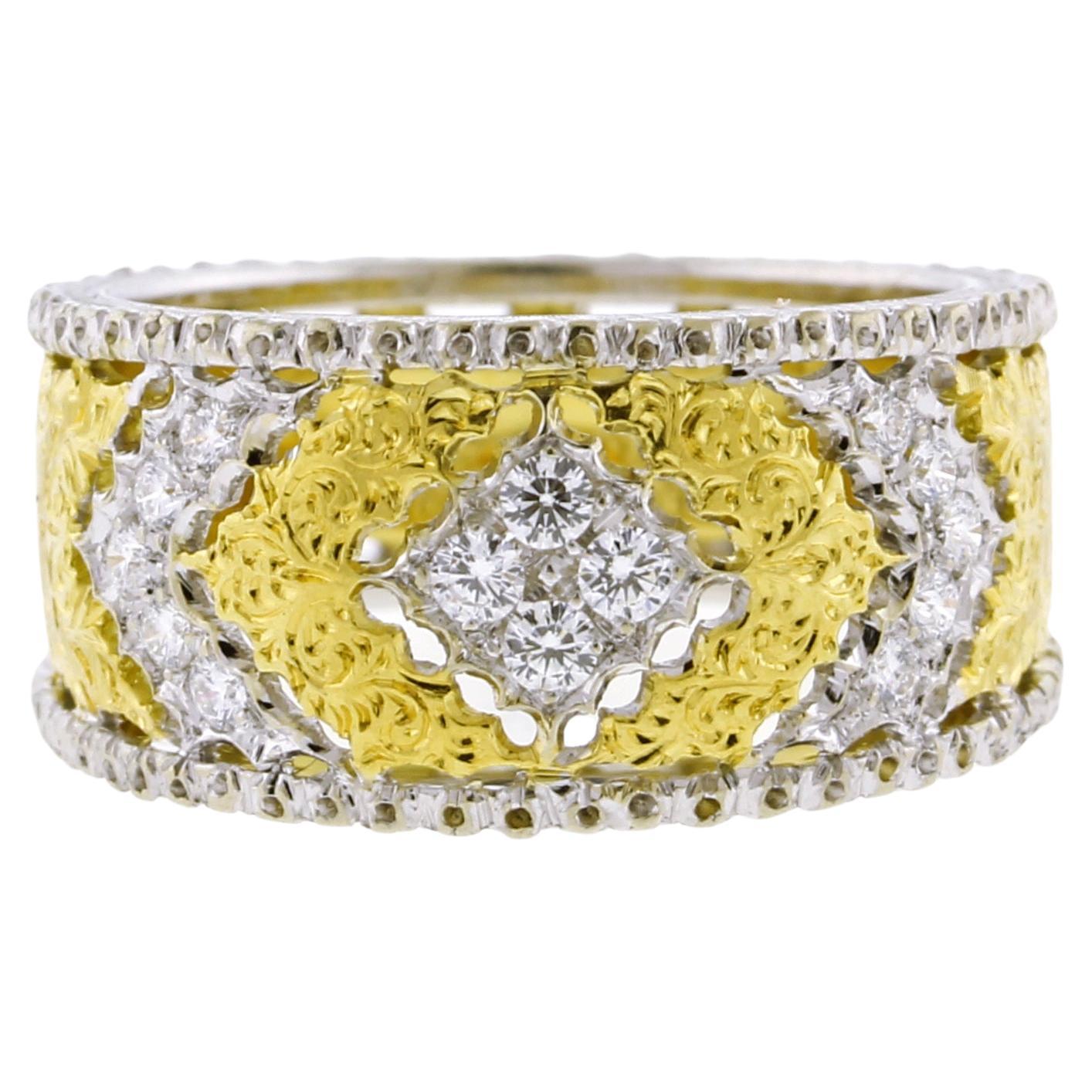 Buccellati Tapered Gold Diamond Band Ring For Sale