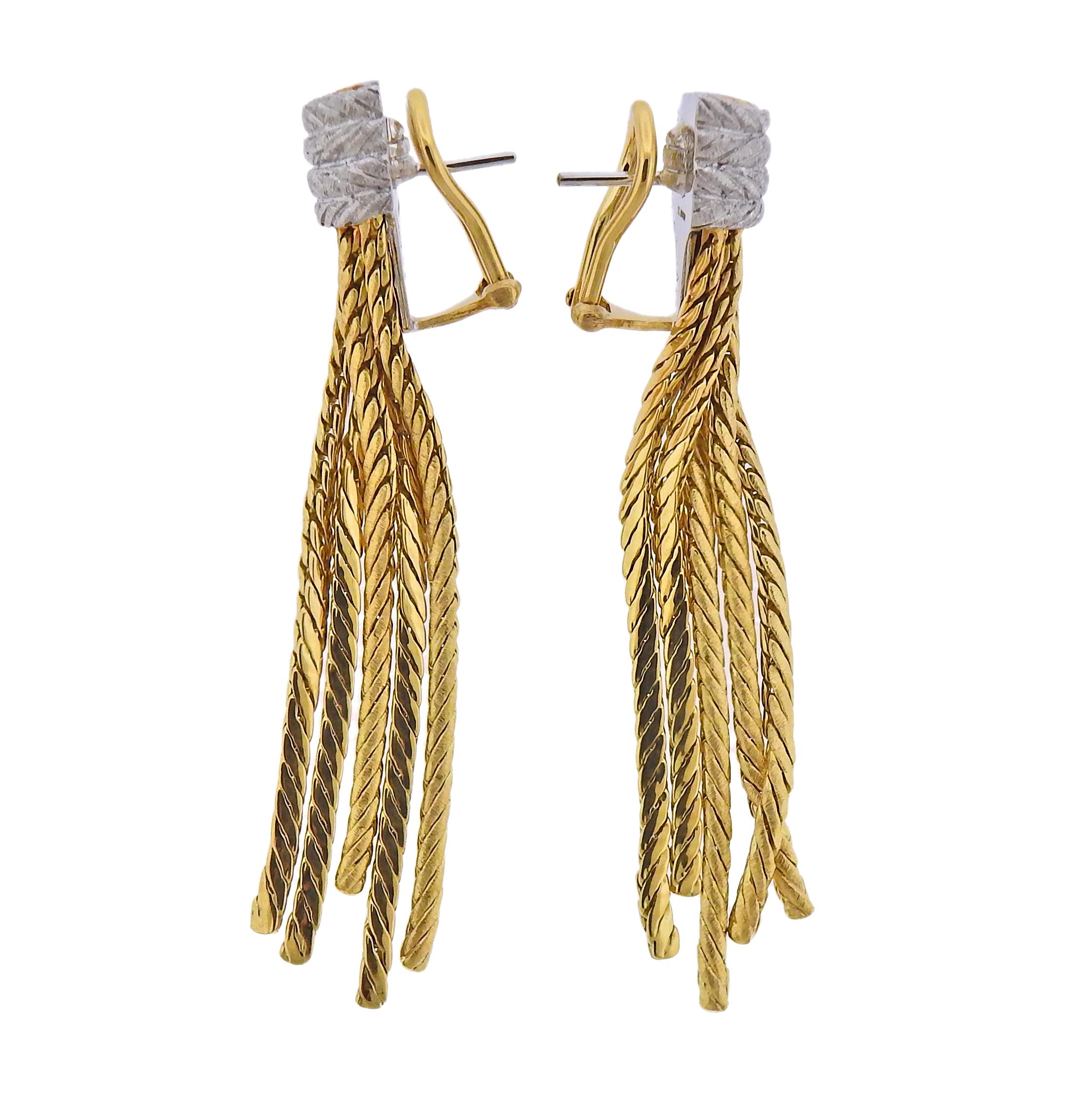 Pair of Buccellati 18k gold tassel drop earrings. Come with Buccellati paperwork. Retail $9800. Earrings are 65mm long.  Weight - 28.5 grams. Marked: Gianmaria Buccellati, Italy, 18kt, BL.
