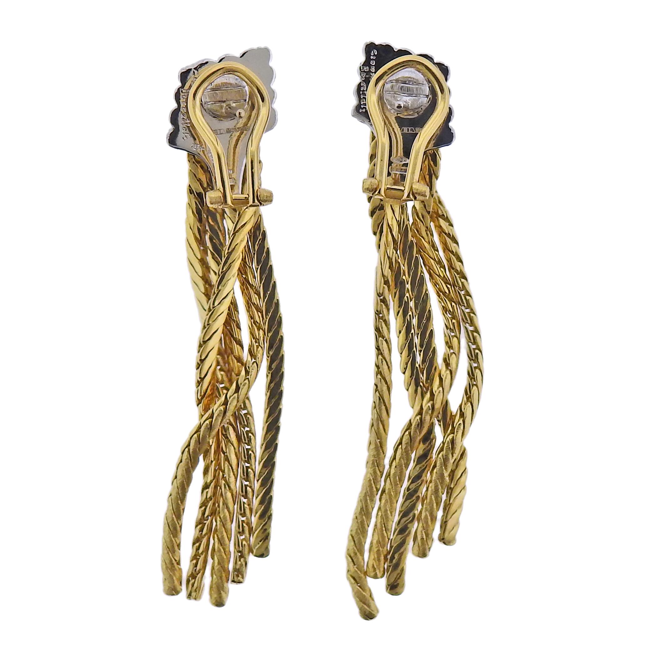 Buccellati Tassel Two-Tone Gold Earrings In Excellent Condition For Sale In Lambertville, NJ