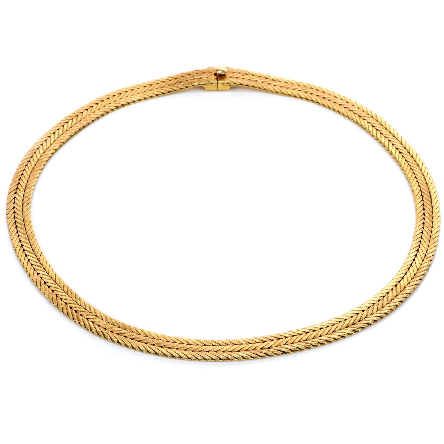 This Exquisite Vintage Buccellati necklace is created in a highly flexible - textured and braided motif, boasting it's 18k yellow gold quality.
total weight: 58.1 Grams
Metal: 18k Yellow Gold
Dimensions: 15.75 inches X 8mm wide
Signed