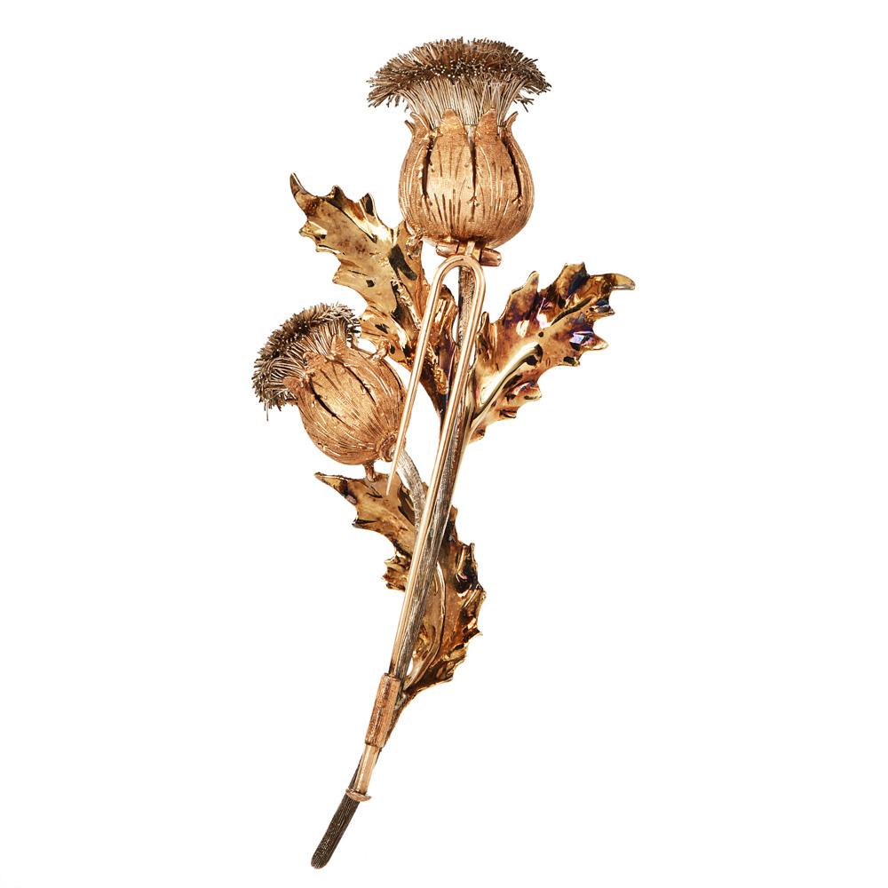 Buccellati Thistle Flower 18K Gold Silver Vintage Brooch Pin For Sale 2