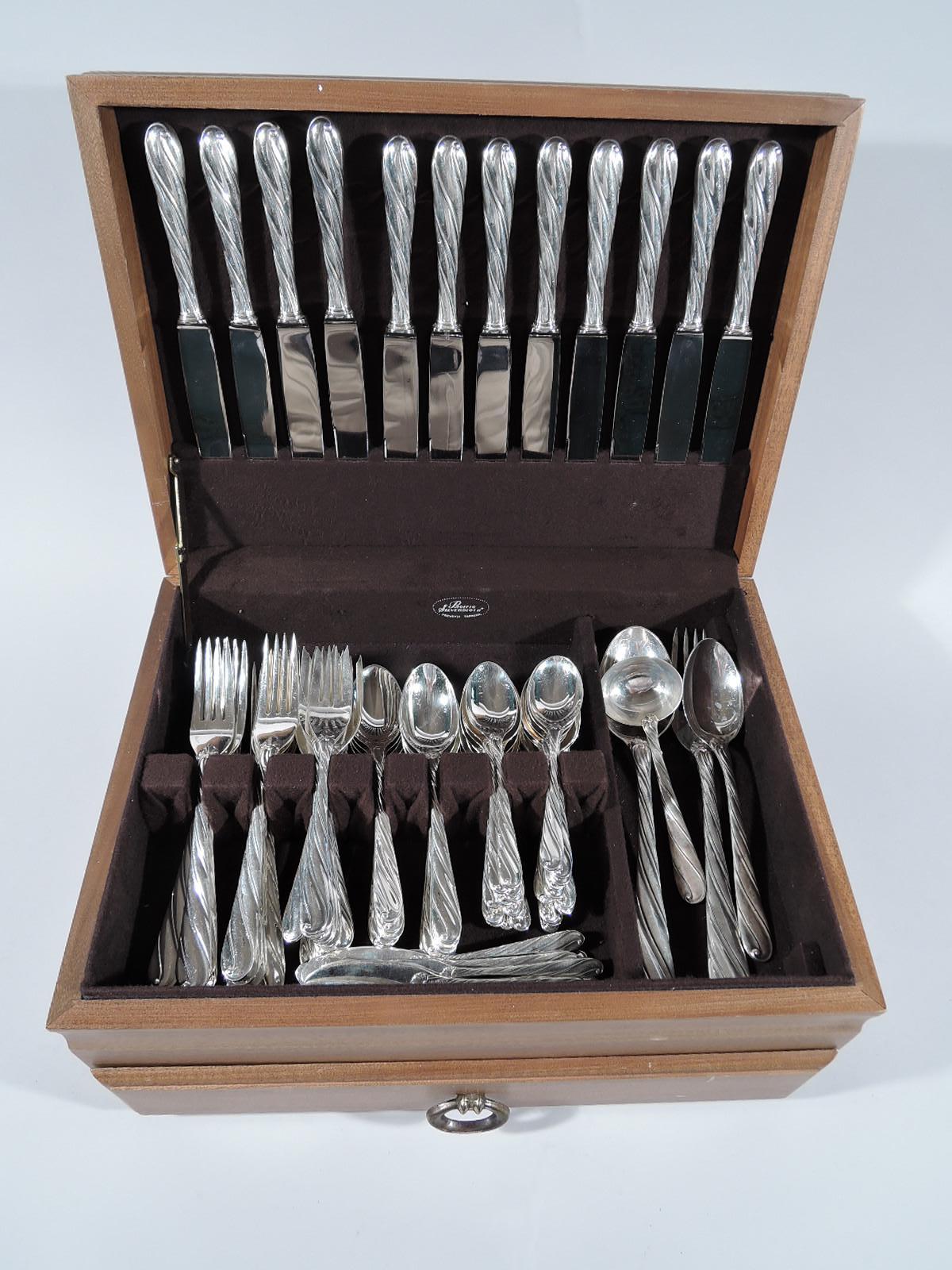 Italian Buccellati Torchon Sterling Silver Dinner Set for 12 with 88 Pieces