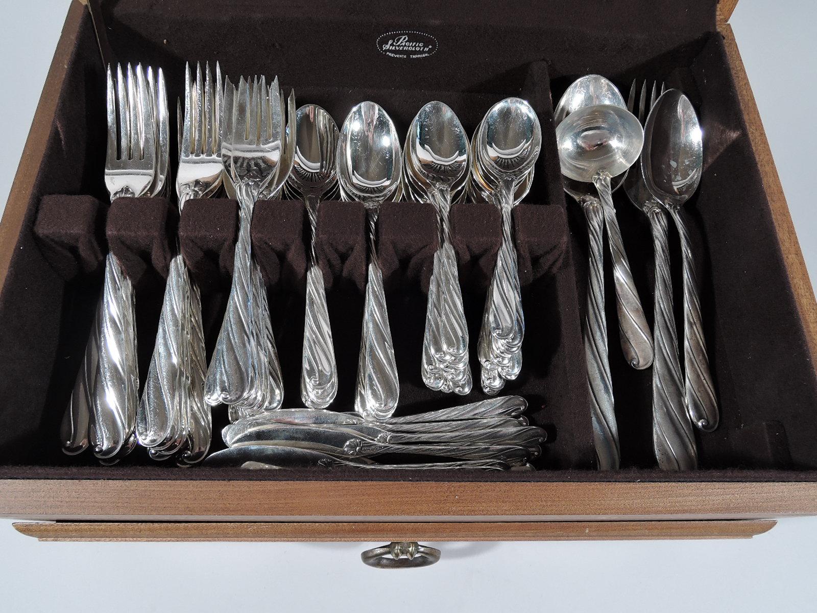 20th Century Buccellati Torchon Sterling Silver Dinner Set for 12 with 88 Pieces