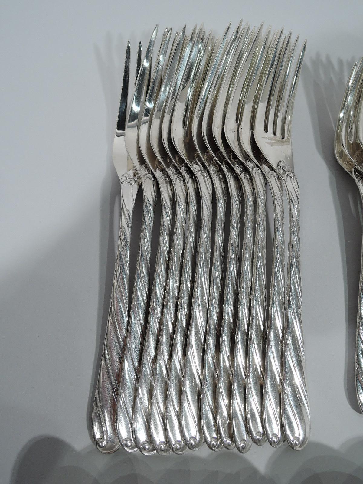 Modern Buccellati Torchon Sterling Silver Dinner Set for 12 with 96 Pieces
