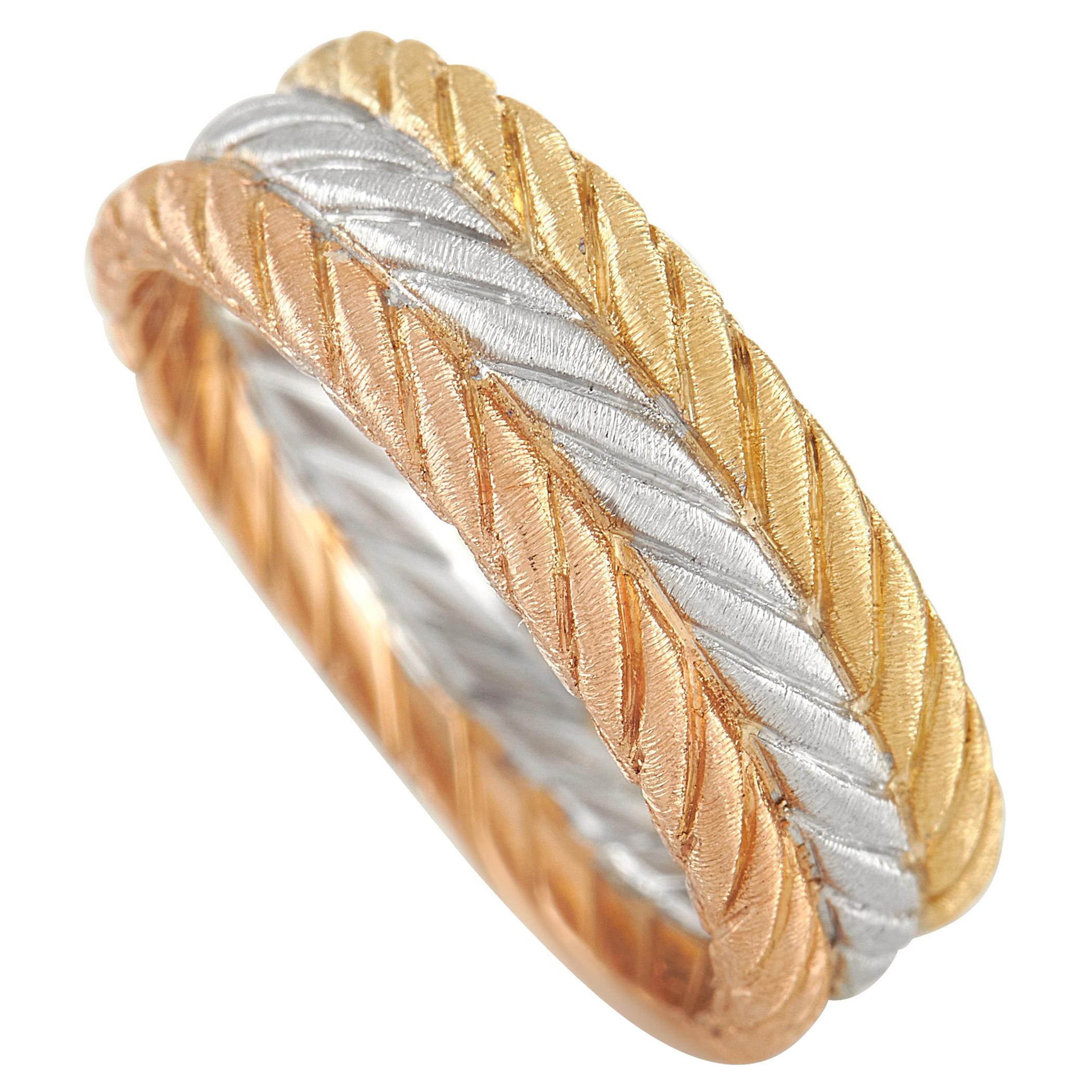 Buccellati Tricolor 18k Yellow, Rose, and White Gold Band Ring