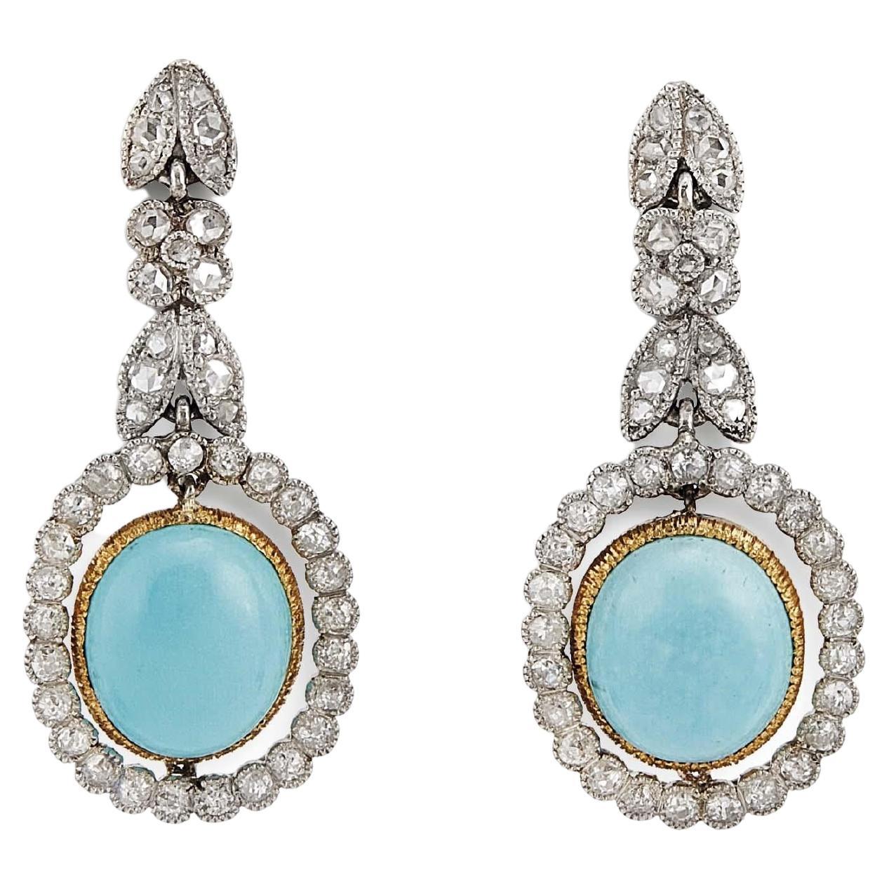 Buccellati Turquoise and Diamond Drop Earrings in 18kt Bicoloured Gold