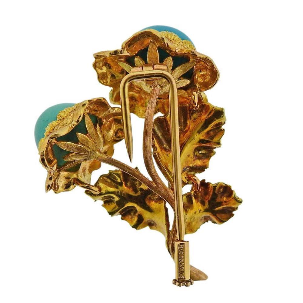Buccellati Turquoise Gold Brooch Pin In Excellent Condition In New York, NY