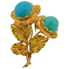 Buccellati Turquoise Gold Brooch Pin