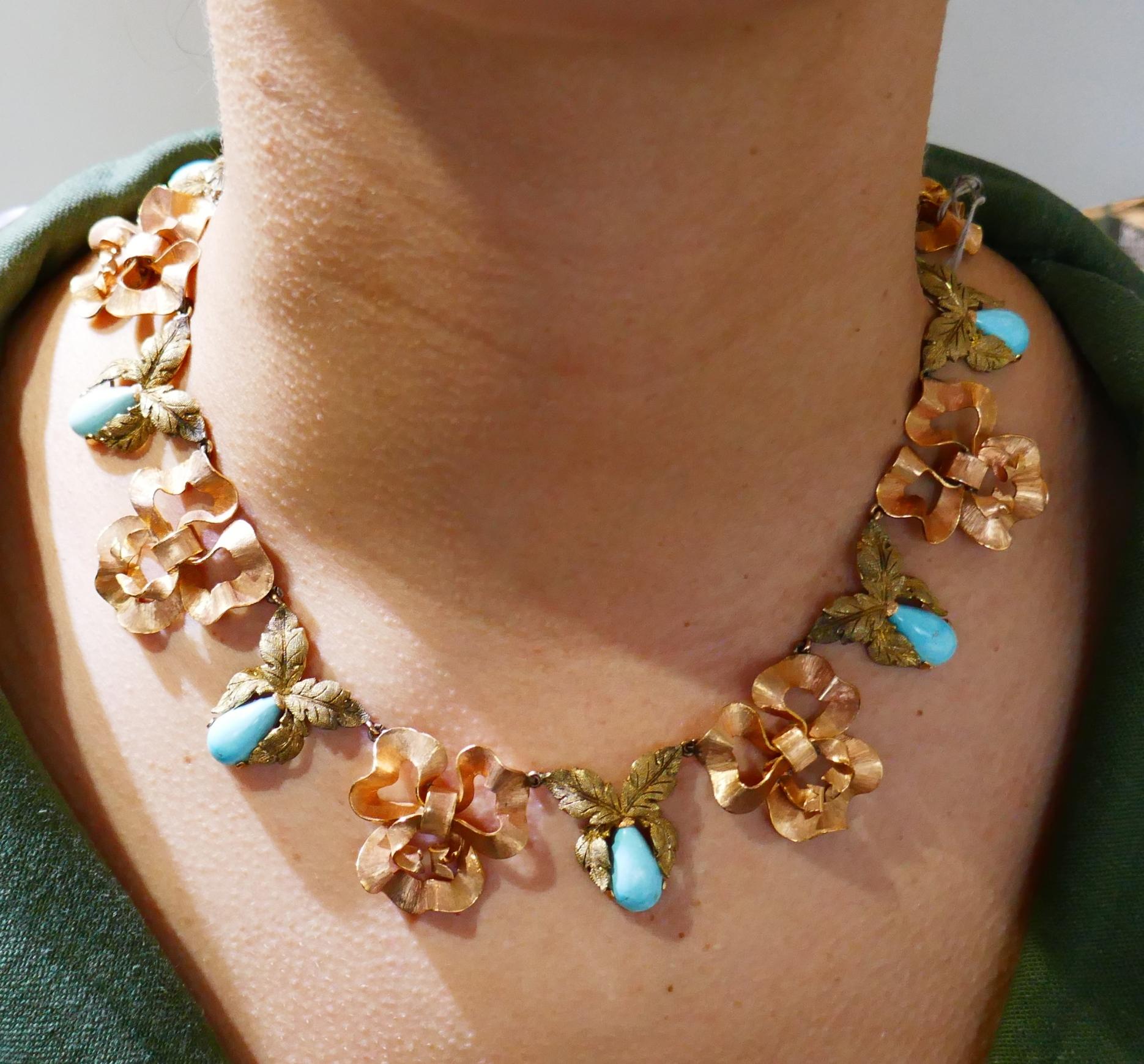 Buccellati Turquoise Rose Yellow Gold Necklace 6