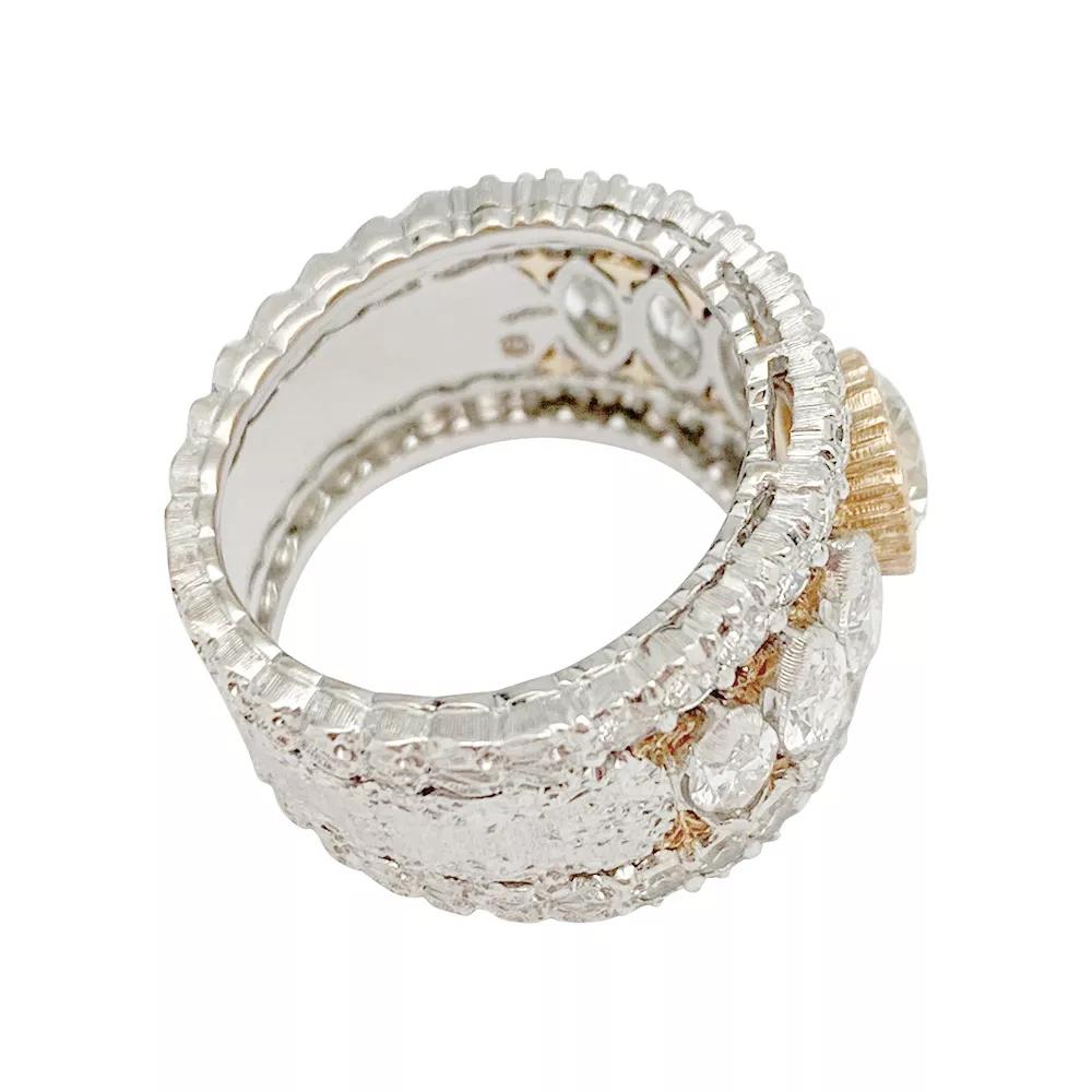 Contemporary Buccellati Two Colors of Gold and Diamonds Ring