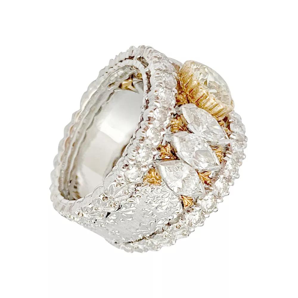 Women's or Men's Buccellati Two Colors of Gold and Diamonds Ring