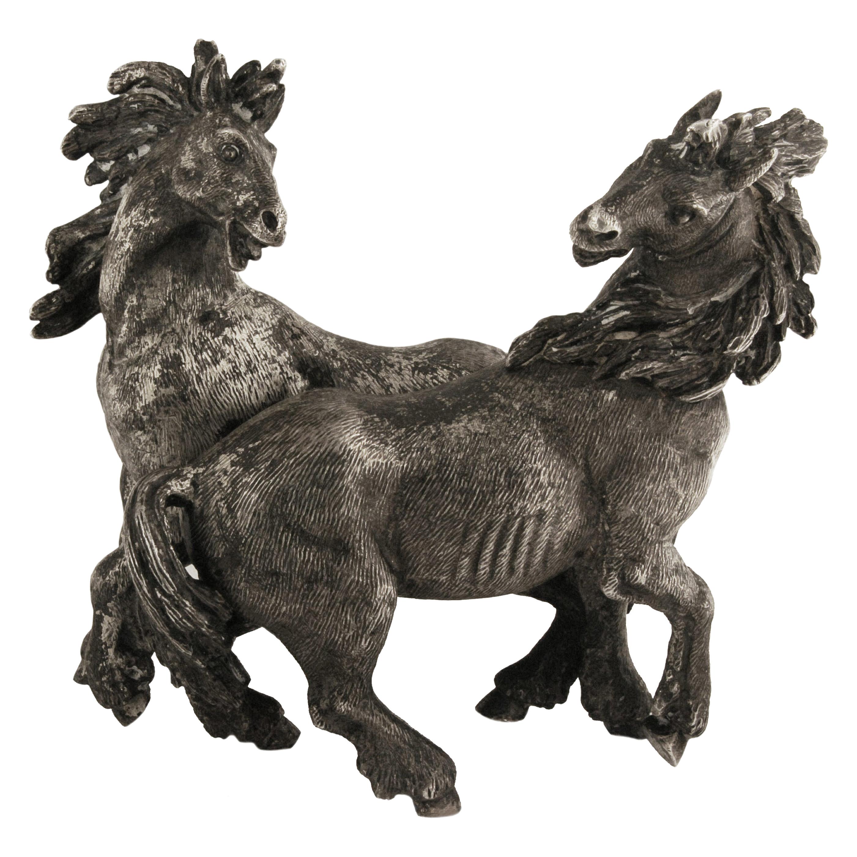 Silberstatue "Zwei Pferde" von Buccellati im Angebot