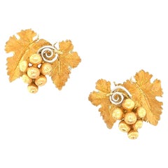 Buccellati Two Tone 18 Karat Gold Grape Leaf Retro Earclip Earrings