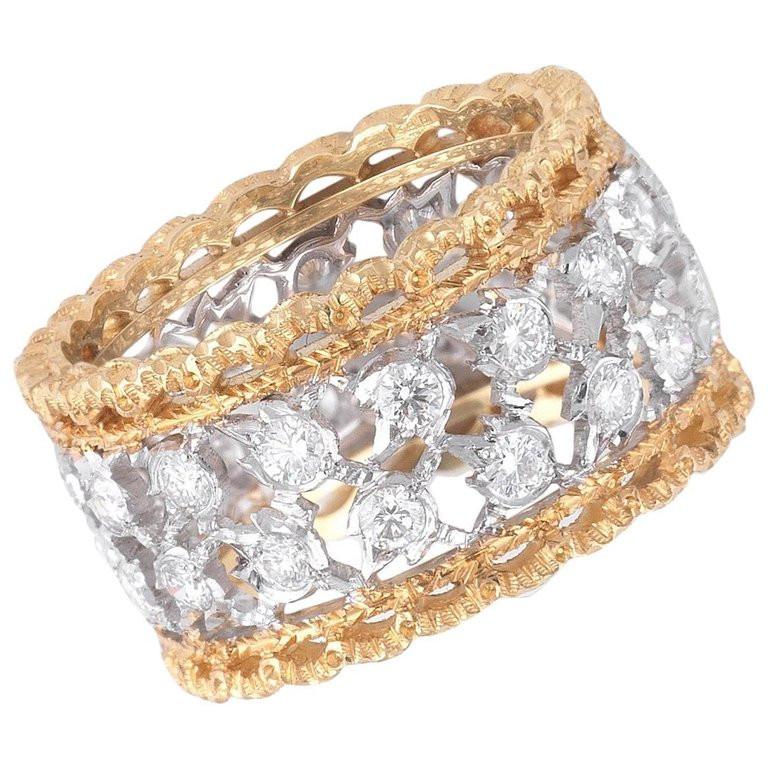 Contemporary Buccellati Two-Tone Gold and Diamonds Cluster Band Ring