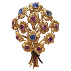 Buccellati Vintage 10.10 Grams Multi Stone 18 Karat Yellow Gold Pin
