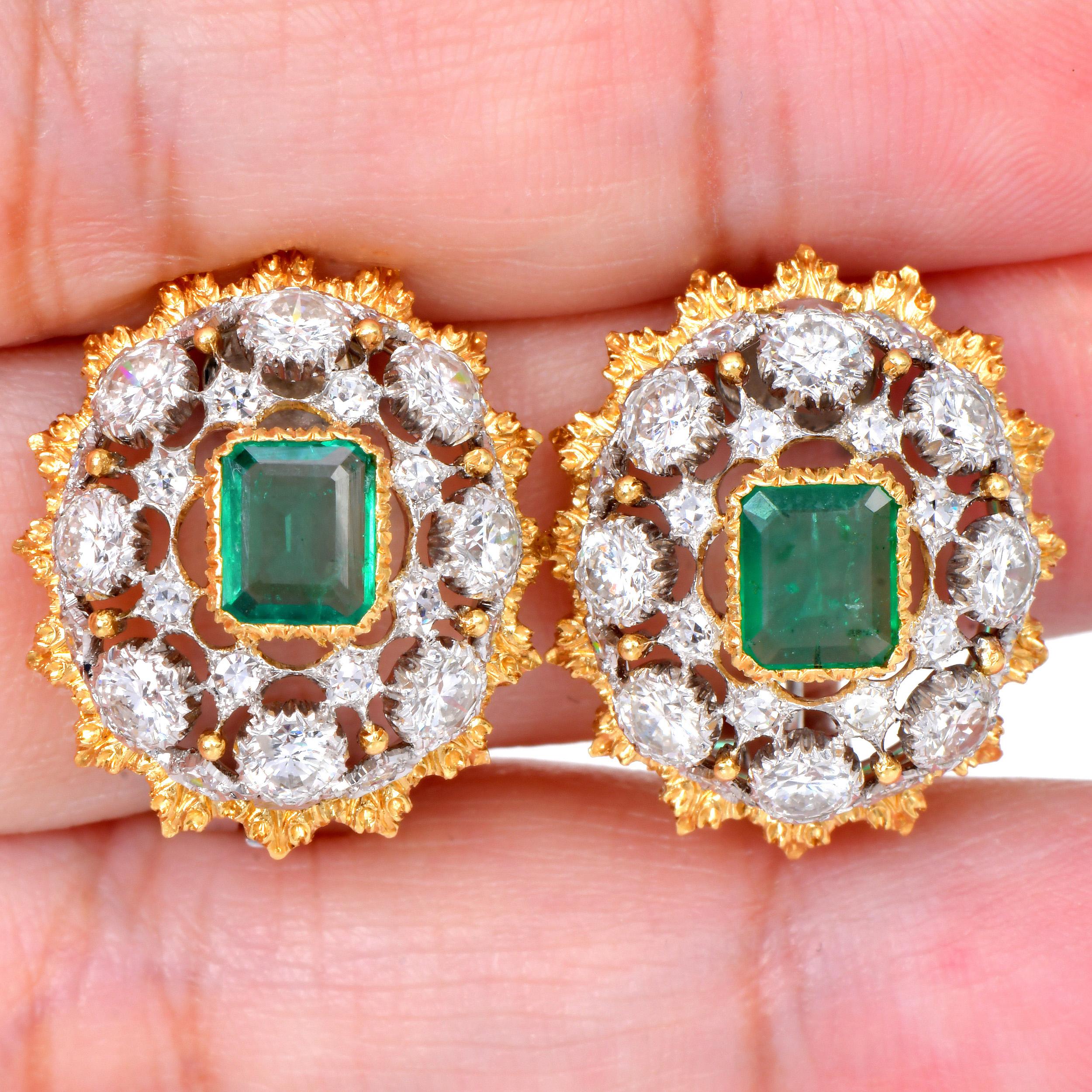 Buccellati Vintage By  18K Gold Smaragd & Diamant Statement Clip-On Ohrringe im Zustand „Hervorragend“ im Angebot in Miami, FL