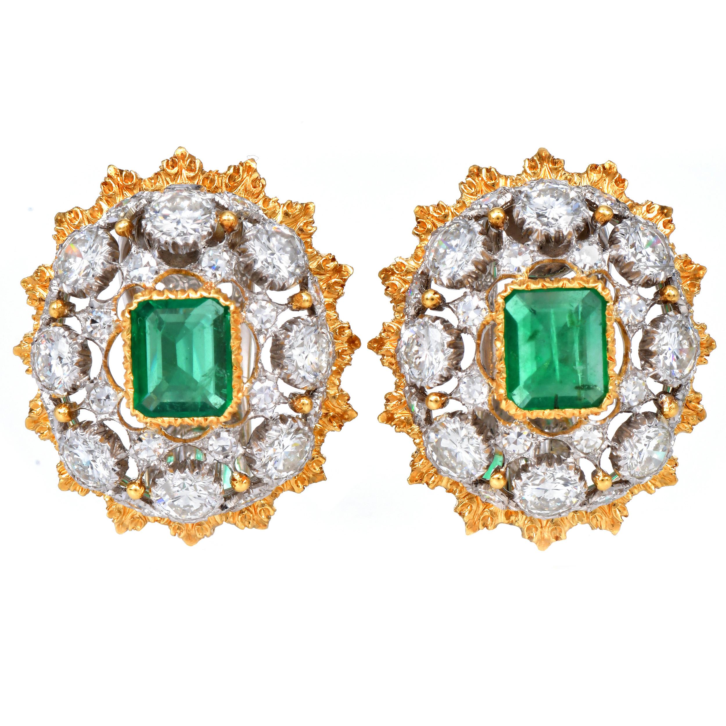 Buccellati Vintage By  18K Gold Smaragd & Diamant Statement Clip-On Ohrringe Damen im Angebot