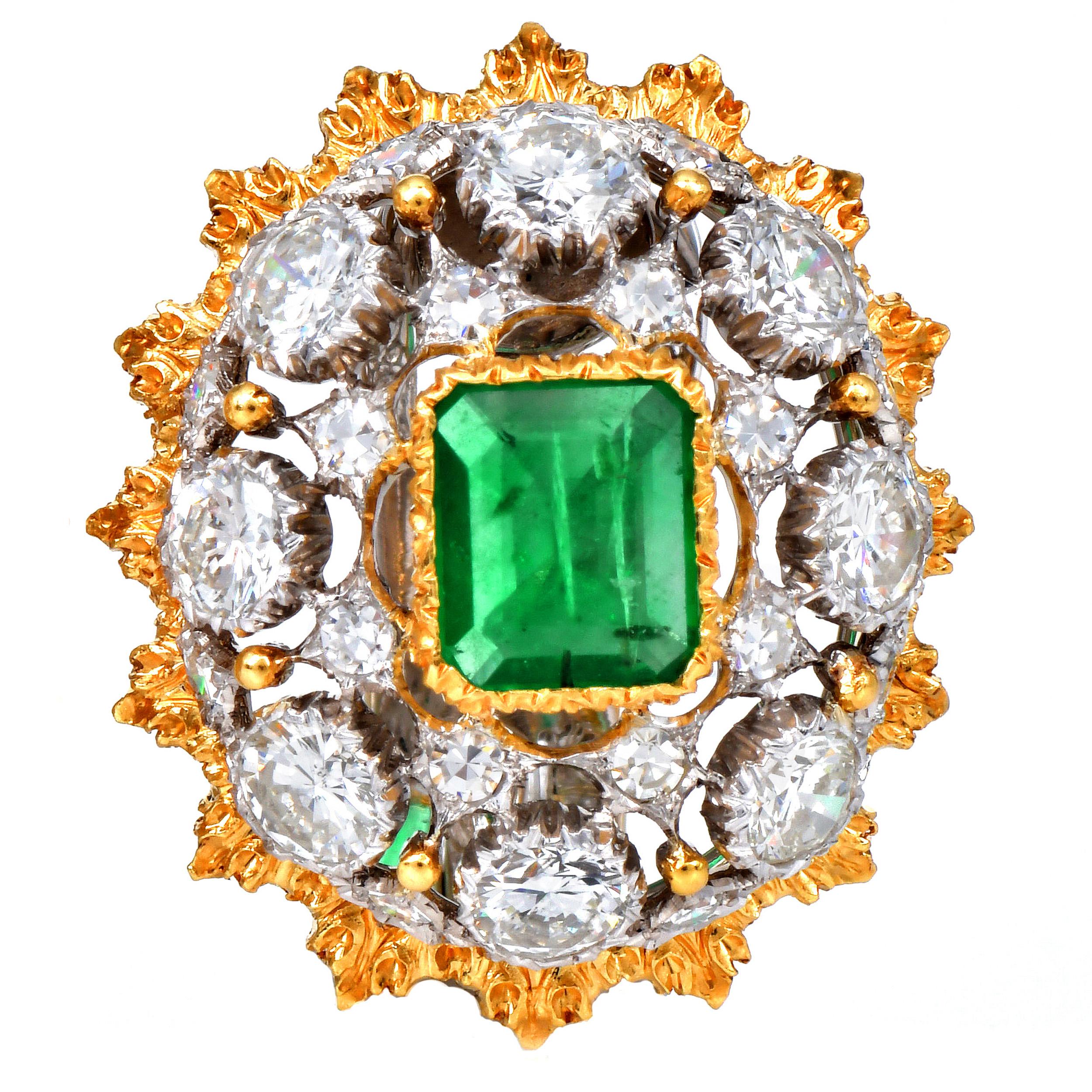 Buccellati Vintage By  18K Gold Smaragd & Diamant Statement Clip-On Ohrringe im Angebot 1