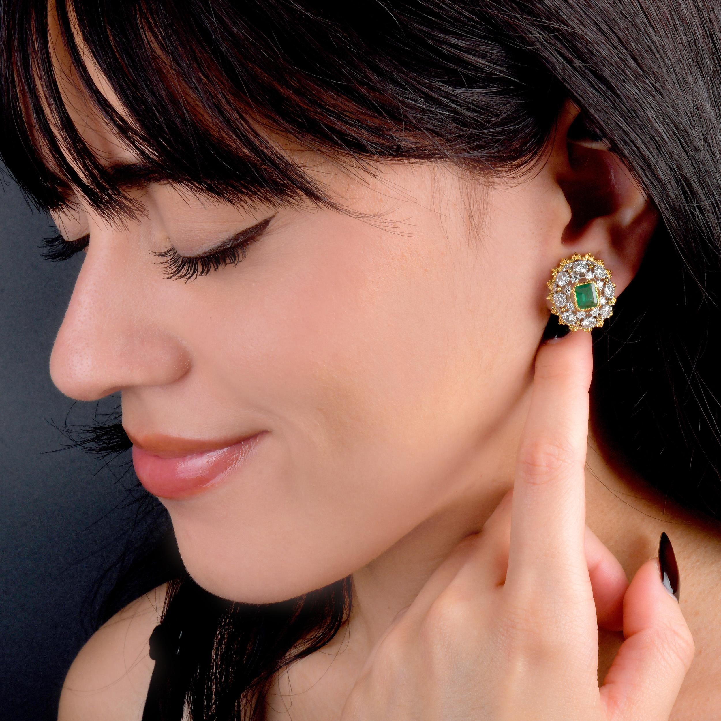 Buccellati Vintage By  18K Gold Smaragd & Diamant Statement Clip-On Ohrringe im Angebot 2