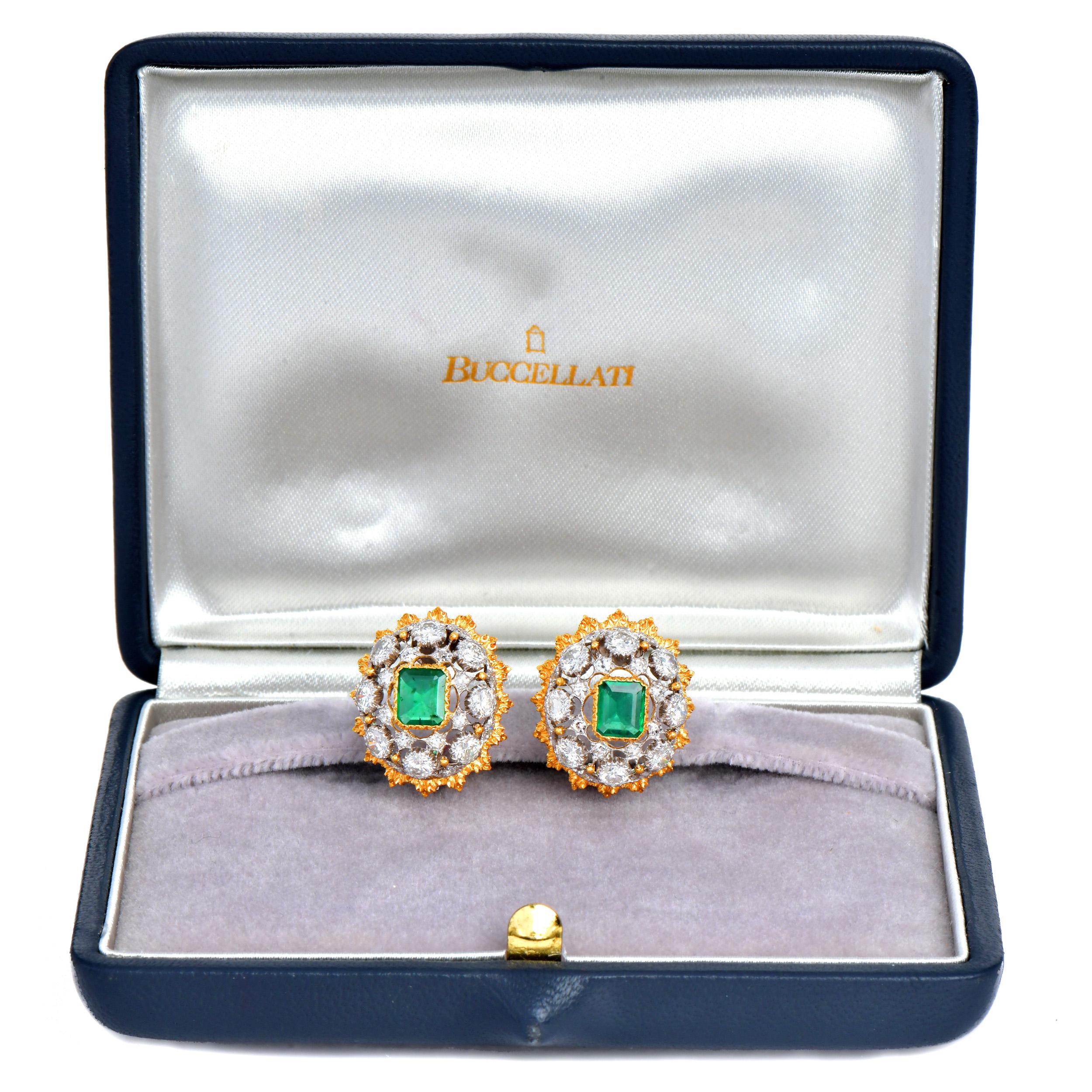 Buccellati Vintage By  18K Gold Smaragd & Diamant Statement Clip-On Ohrringe im Angebot 3