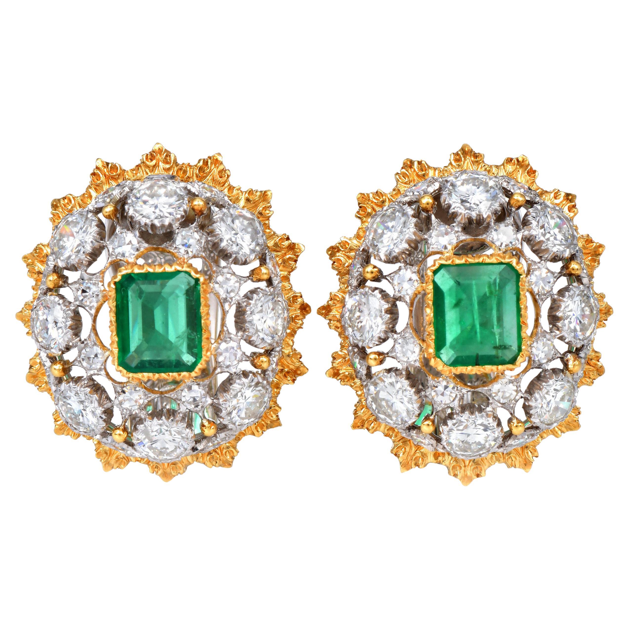 Buccellati Vintage  18K Gold Emerald 
Diamond Statement Clip-On Earrings
