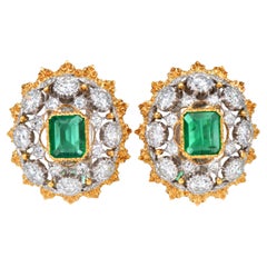 Buccellati Vintage  18K Gold Emerald 
Diamond Statement Clip-On Earrings
