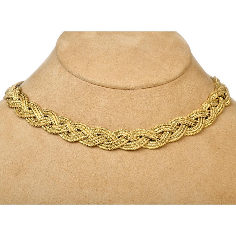 Modern Buccellati Vintage 18K Yellow Gold Braided Rope Collar Chain Necklace For Sale