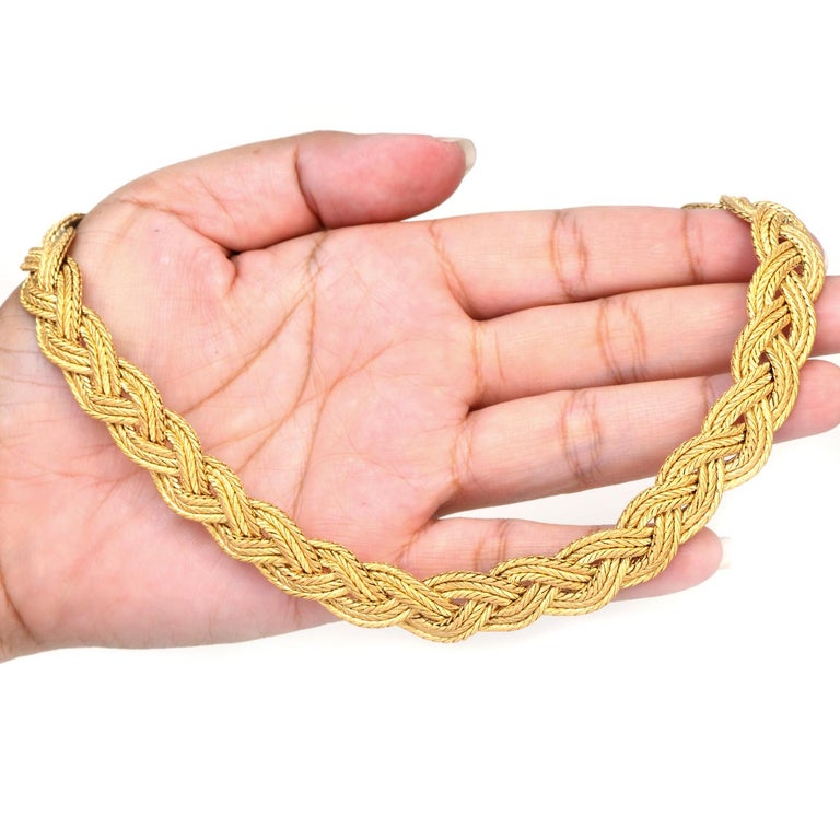 Buccellati Vintage 18K Yellow Gold Braided Rope Collar Chain Necklace For Sale 1