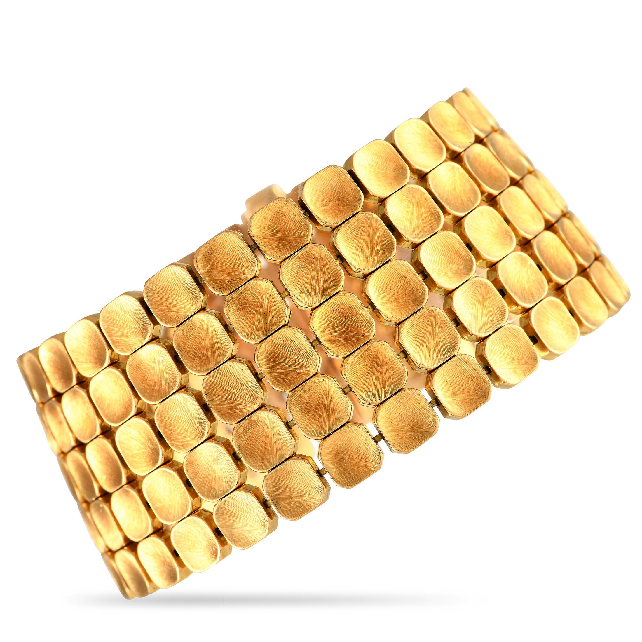  Buccellati Bracelet carreaux vintage à cinq rangées en or jaune 18 carats Pour femmes 