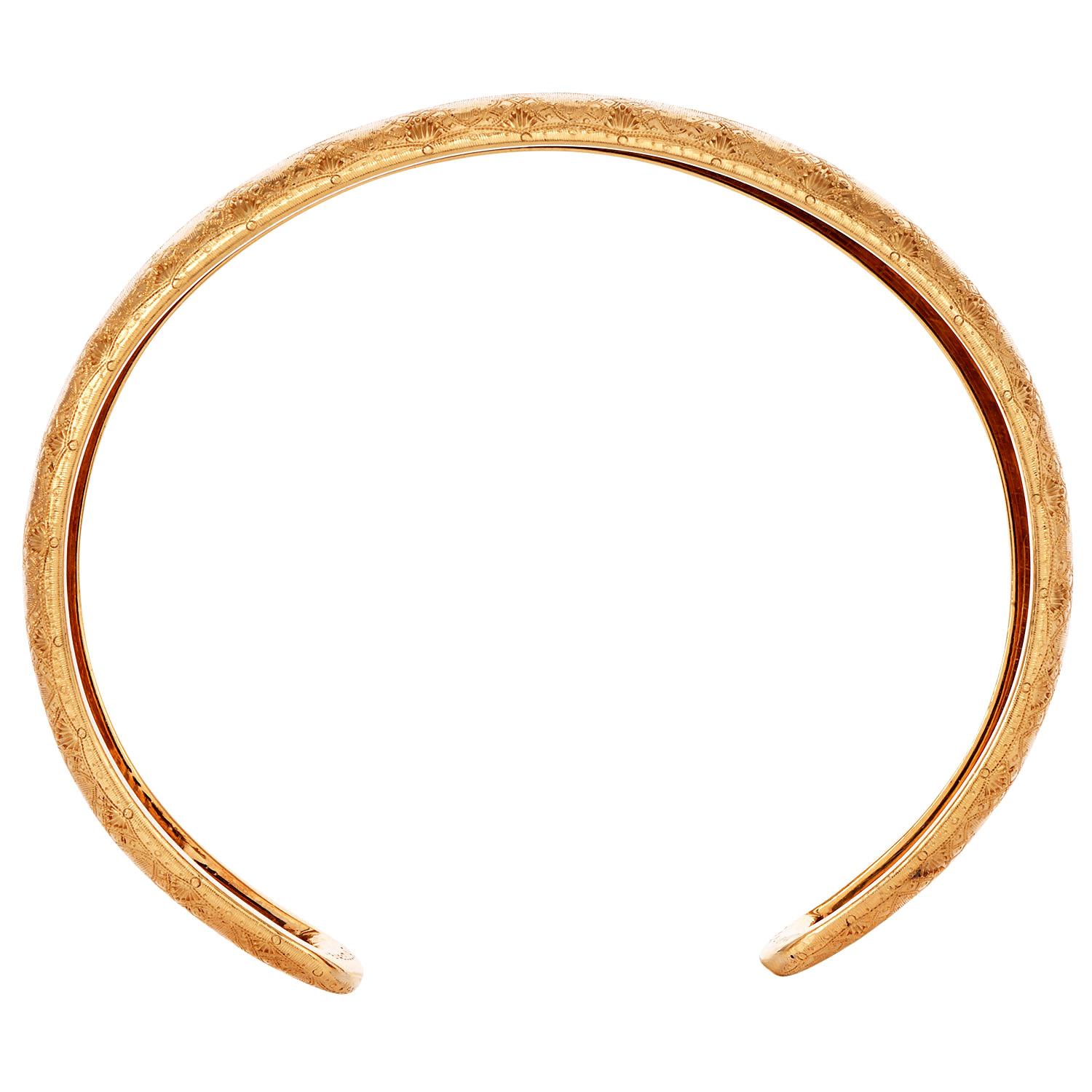 Buccellati Vintage 18K Yellow Gold Open Cuff Bangle Bracelet For Sale 1