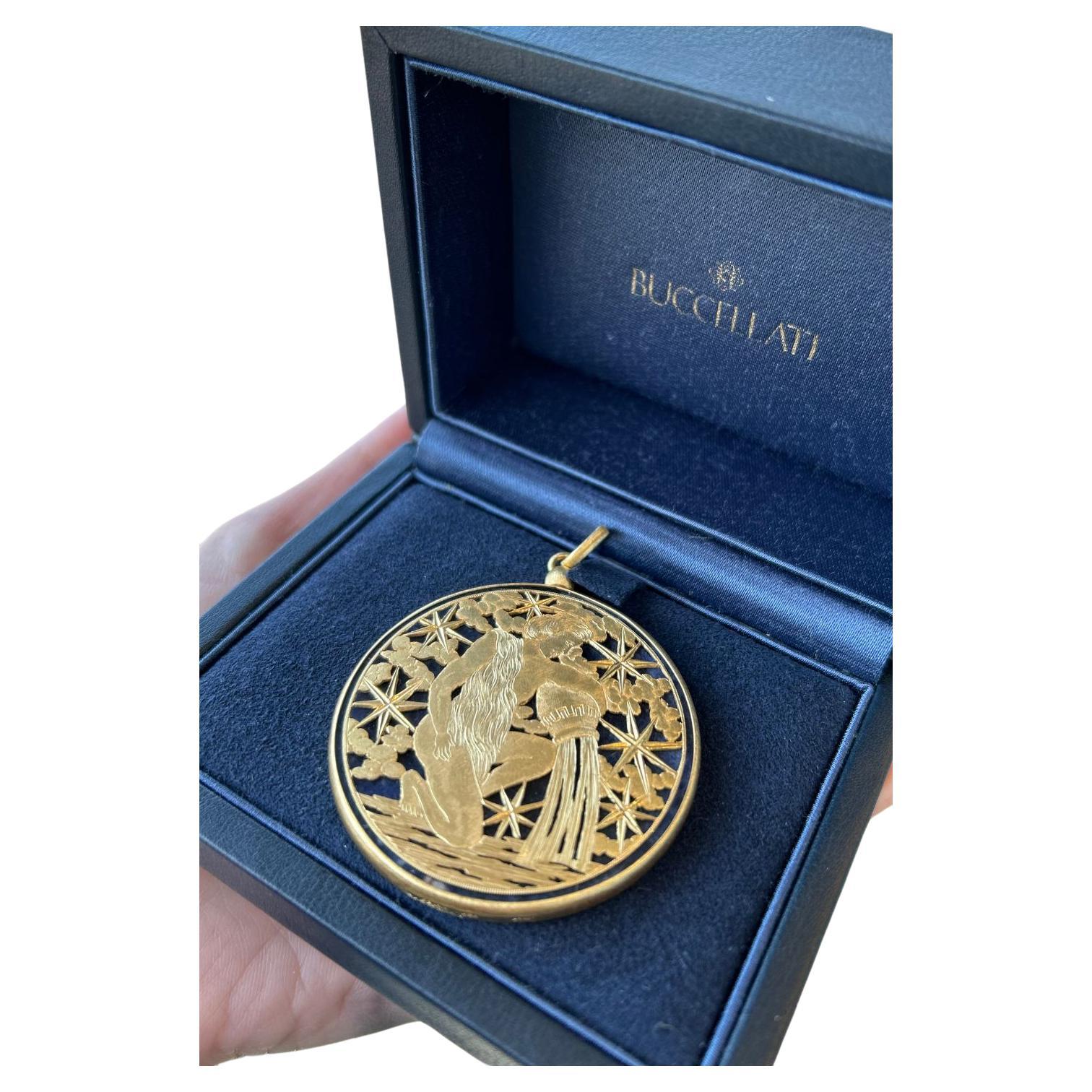 Buccellati Vintage 18K Yellow Gold Zodiac Aquarius Coin Pendant (One of a Kind) For Sale