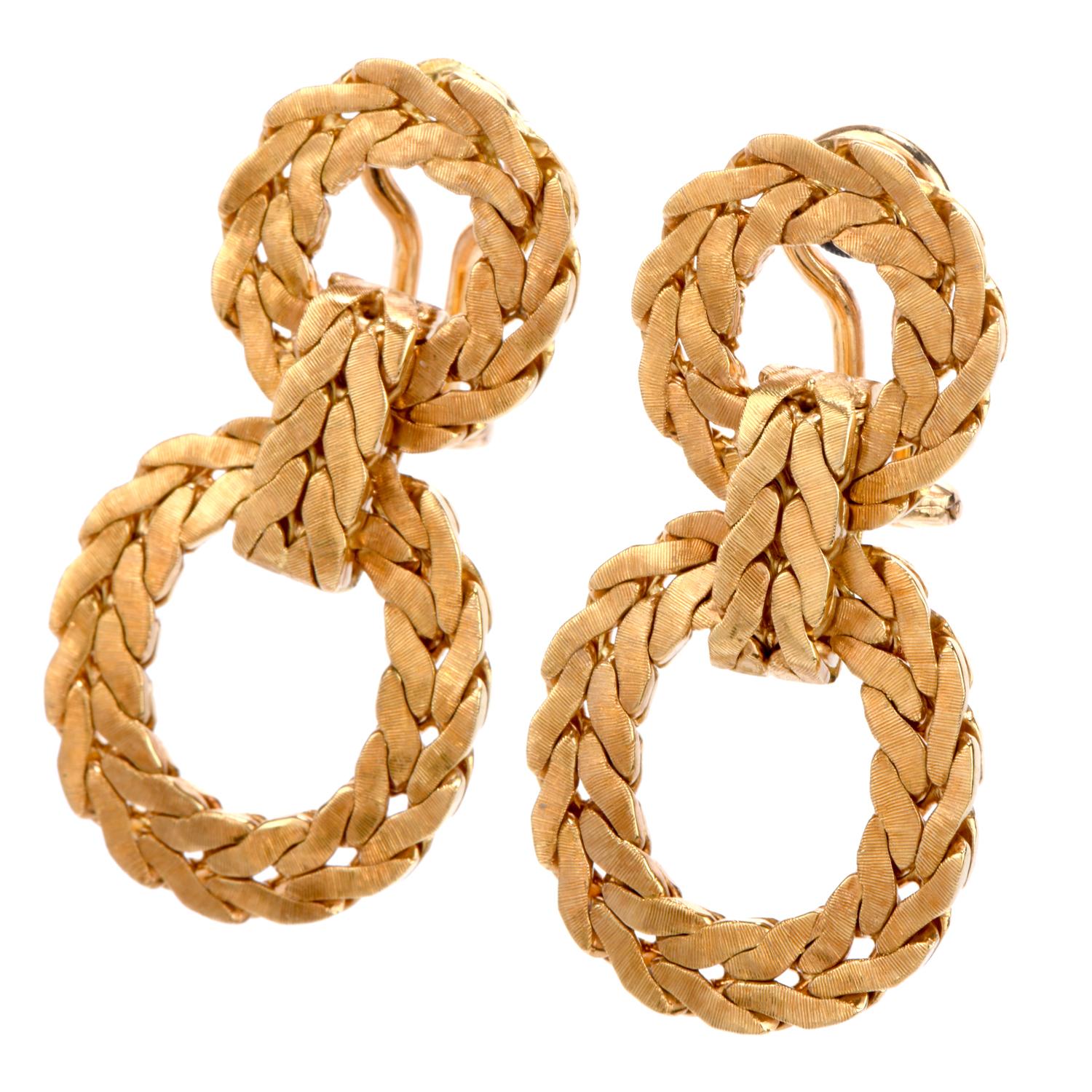 Decorate yourself with these romantic vintage 1950s Laurel Wreath Earrings by Buccellati.  Cesar wore a laurel wreath to signify his power, success and honor.  Door Knocker style earrings were also worn by popular 1950s actresses such as Marilyn