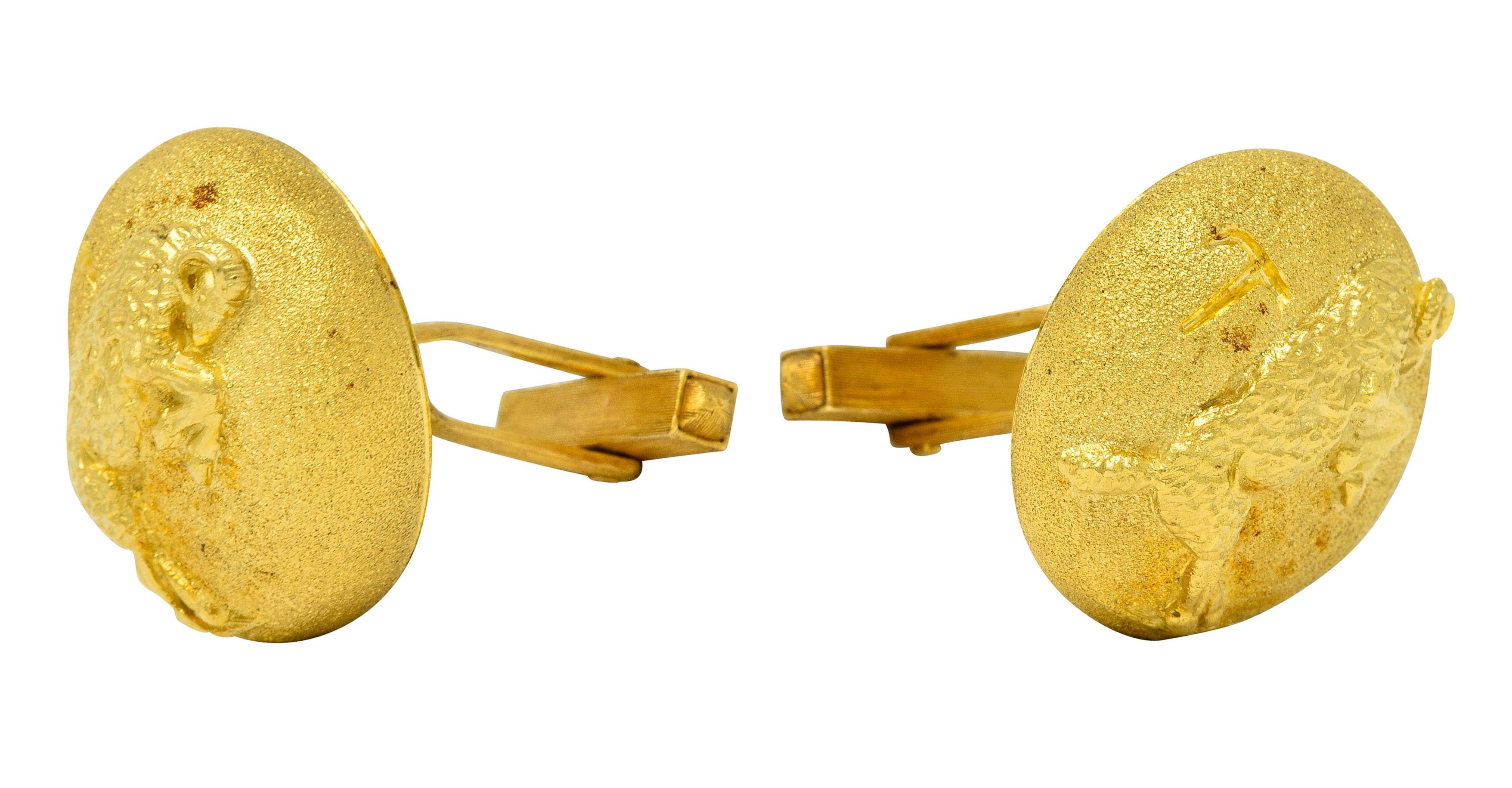 Contemporary Buccellati Vintage 1970s 18 Karat Gold Italian Aries Ram Zodiac Cufflinks