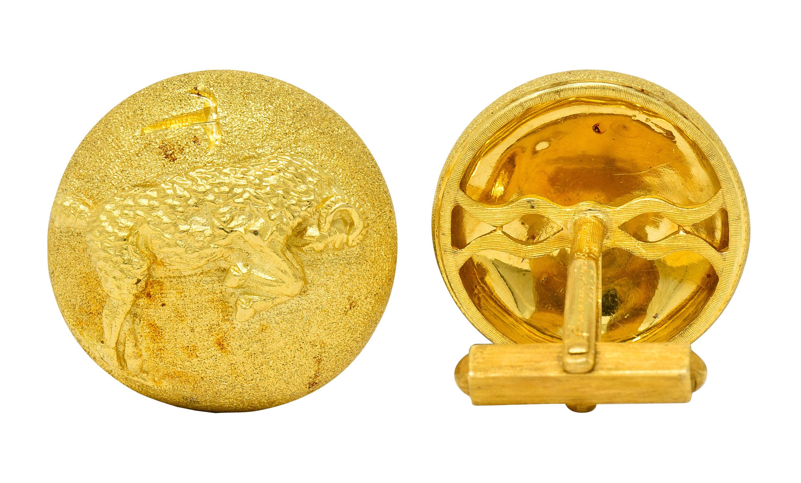 Buccellati Vintage 1970s 18 Karat Gold Italian Aries Ram Zodiac Cufflinks 1