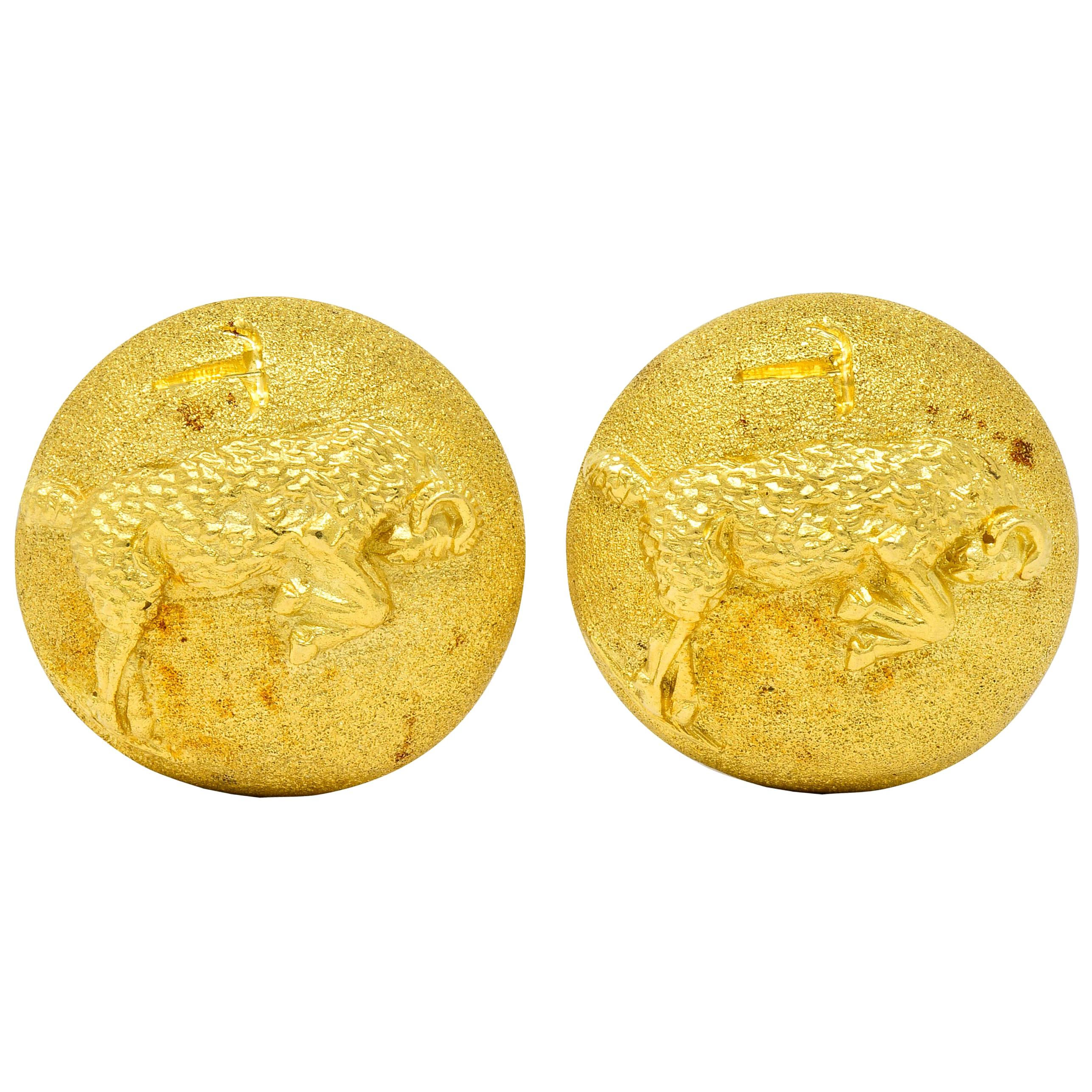 Buccellati Vintage 1970s 18 Karat Gold Italian Aries Ram Zodiac Cufflinks