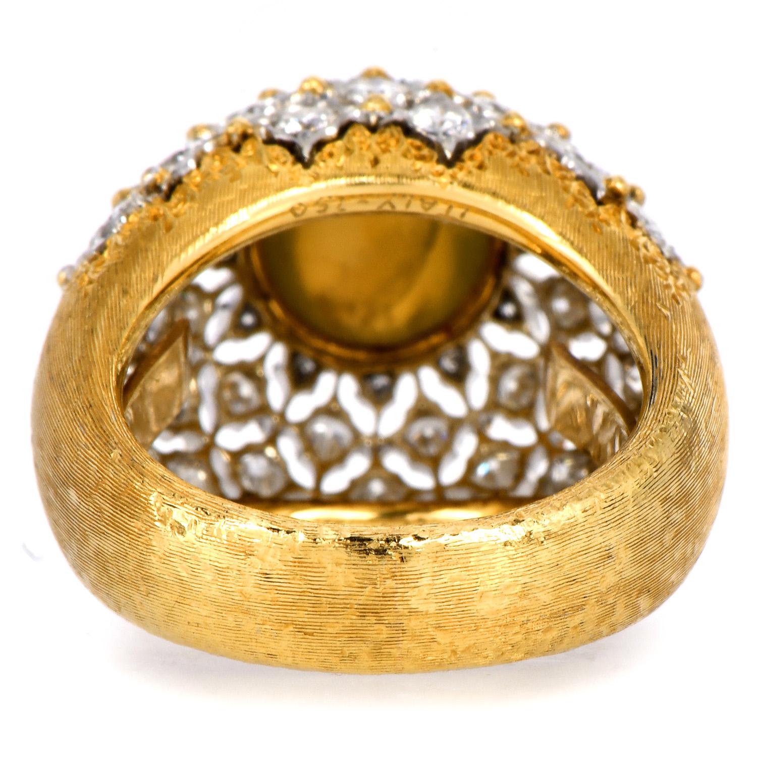 Buccellati Vintage Cat's Eye Chrysoberyl Diamond 18K Cocktail Dome Ring For Sale 2